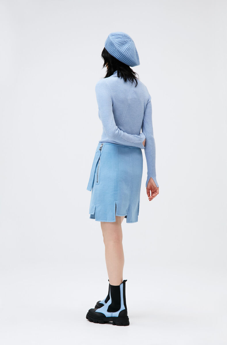 Wool High Waist Panel Mini Skirt, Polyester, in colour Placid Blue - 2 - GANNI