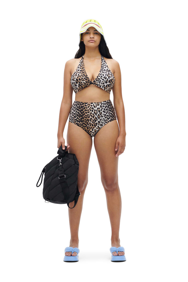 Halter bikiniöverdel, Elastane, in colour Leopard - 1 - GANNI