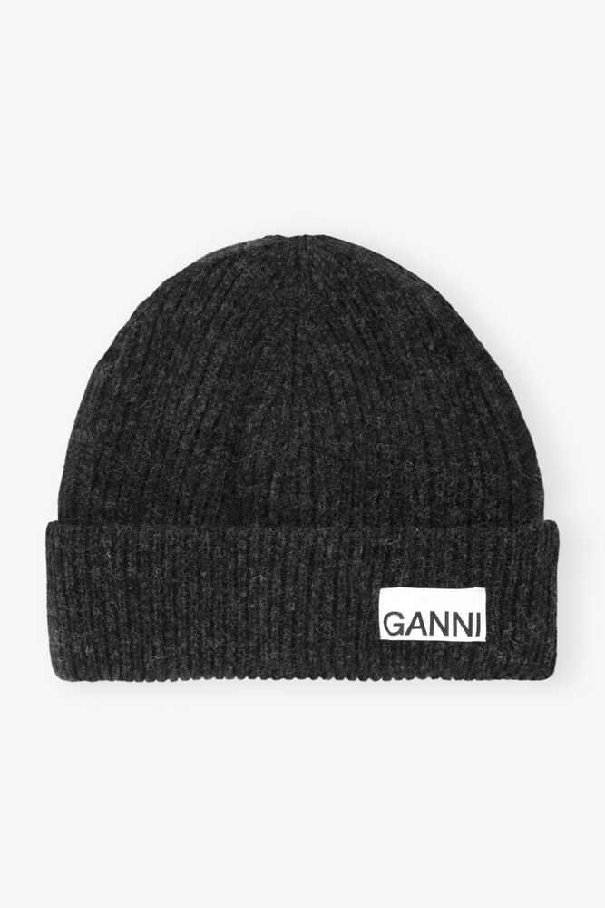 Dark Grey Fitted Wool Rib Knit Beanie, Phantom