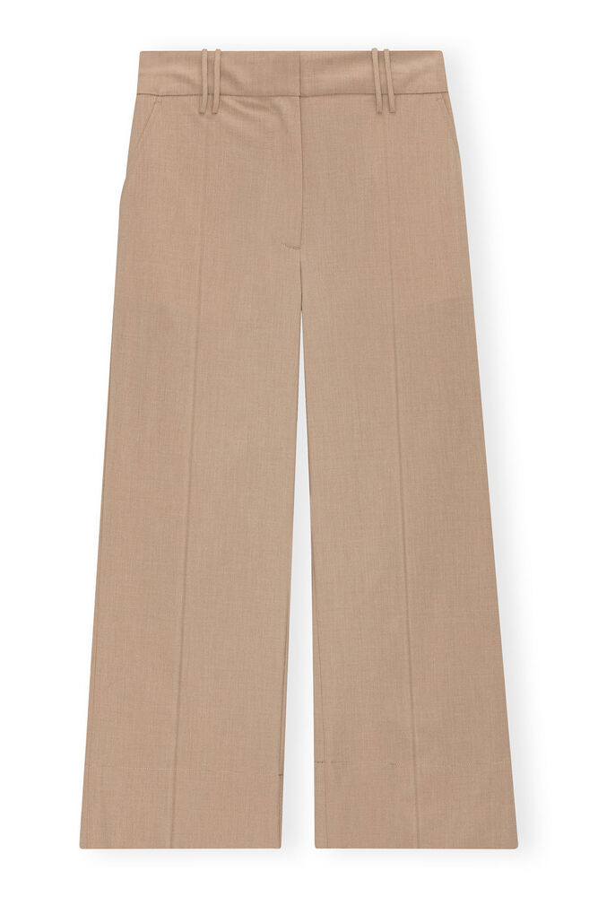Beige Drapey Melange Cropped Trousers
