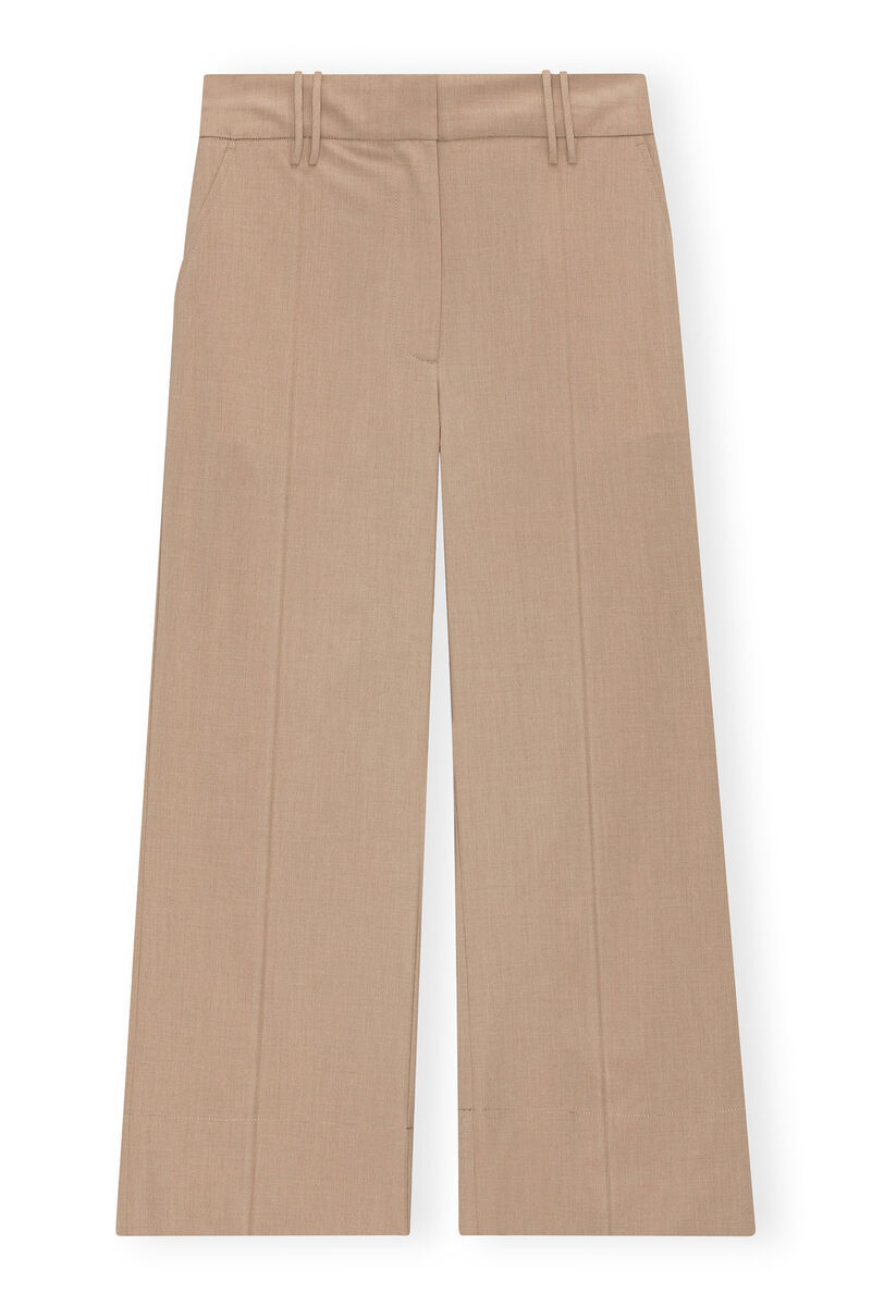 Pantalon Beige Drapey Melange Cropped, Elastane, in colour Safari - 1 - GANNI