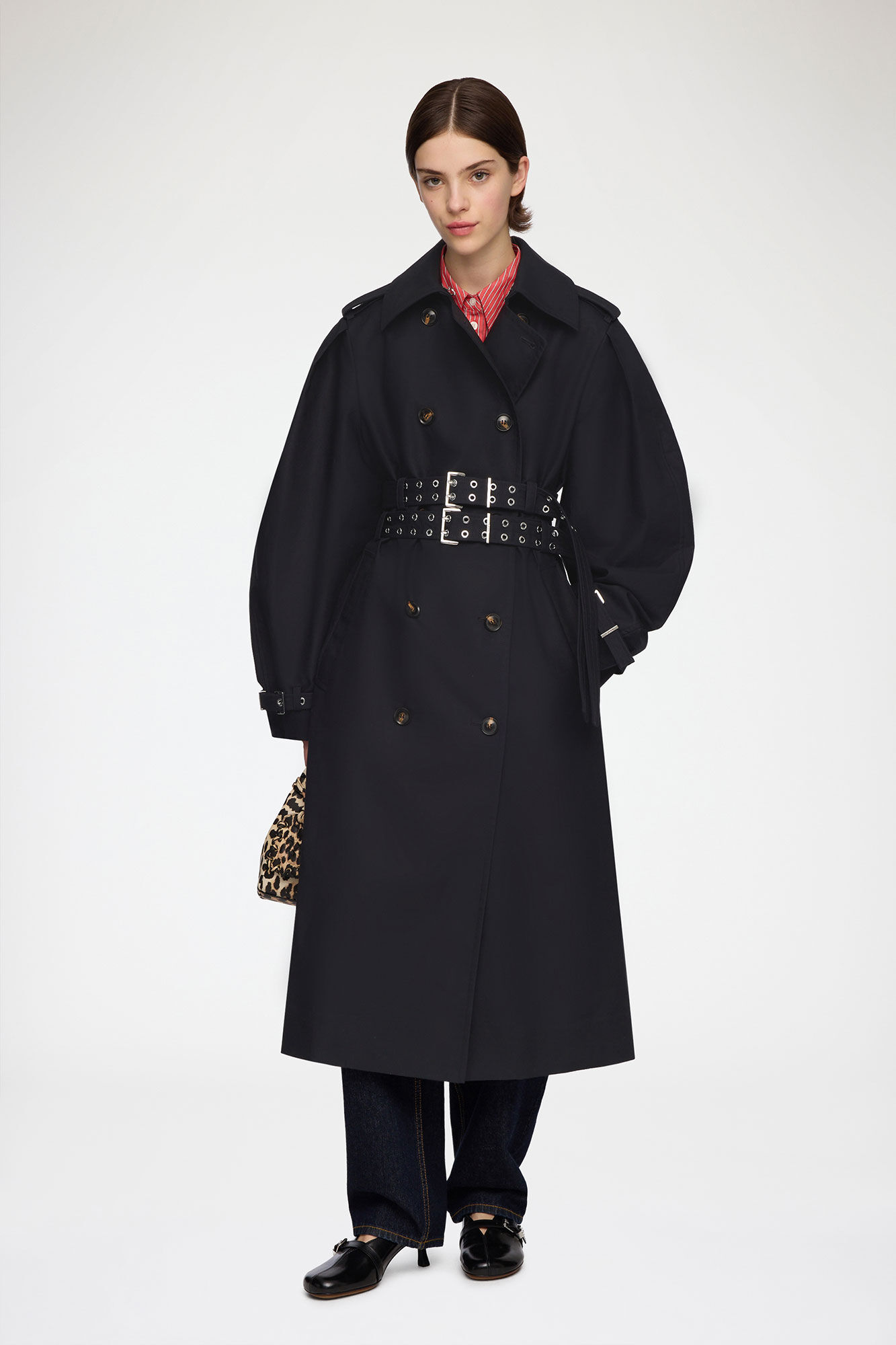 Trench Coat in Double Cotton, Organic Cotton, in colour Black - 1 - GANNI