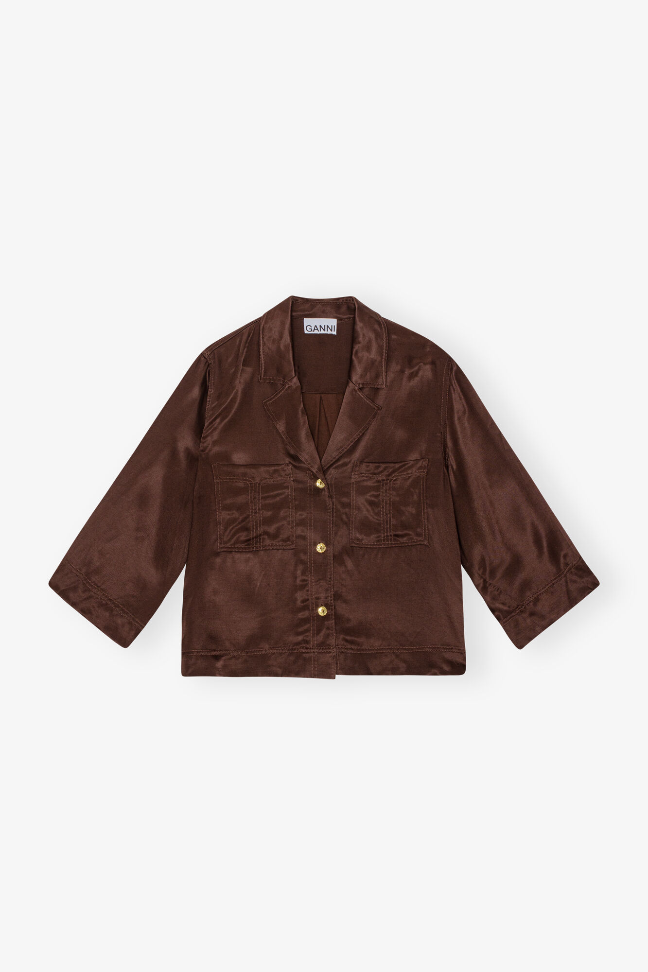 モナムール GANNI シャツ Mole Brown Washed Satin Crop Shirt | GANNI (Global)