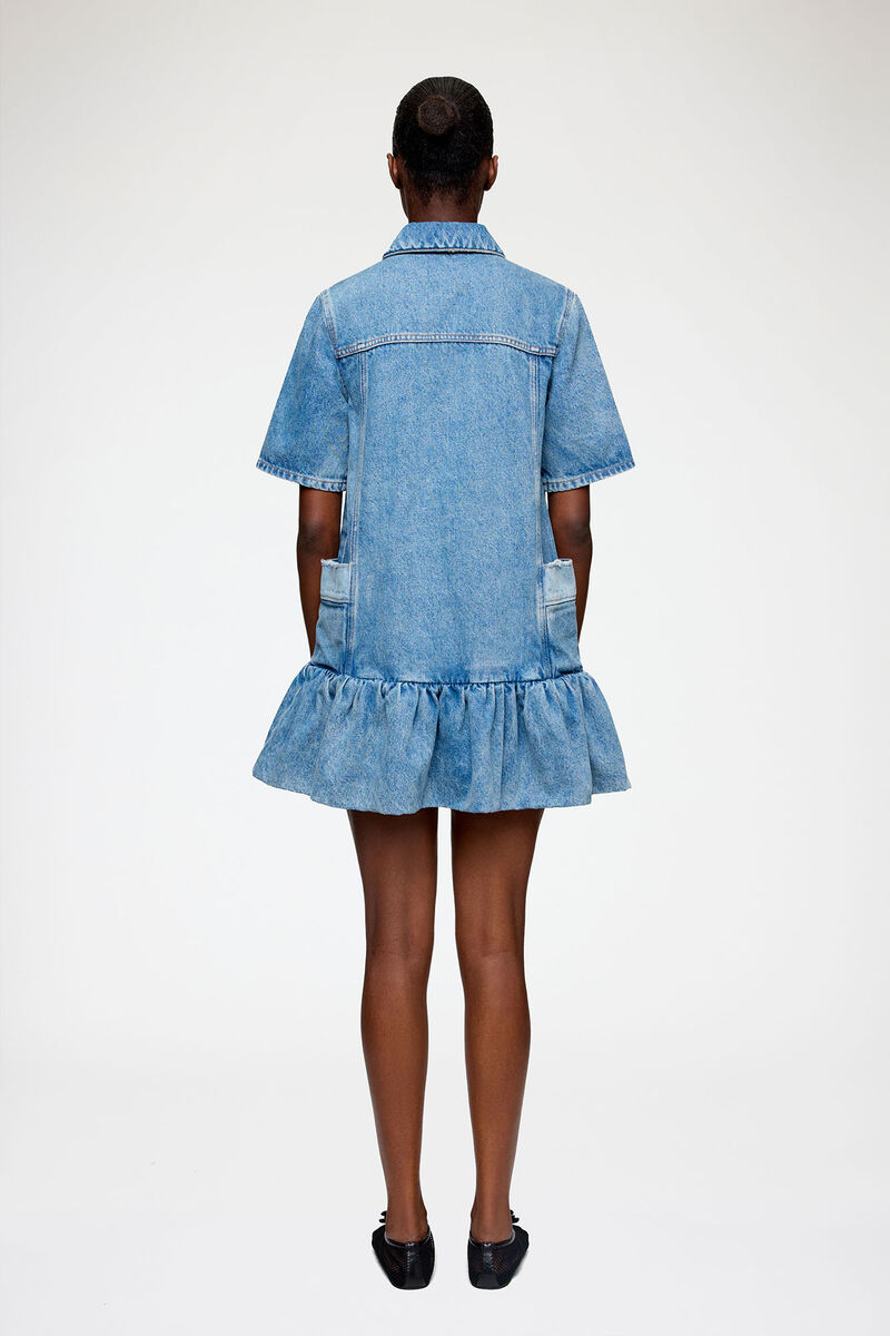 Dress in Patchwork Denim, Organic Cotton, in colour Mid Blue Vintage - 2 - GANNI