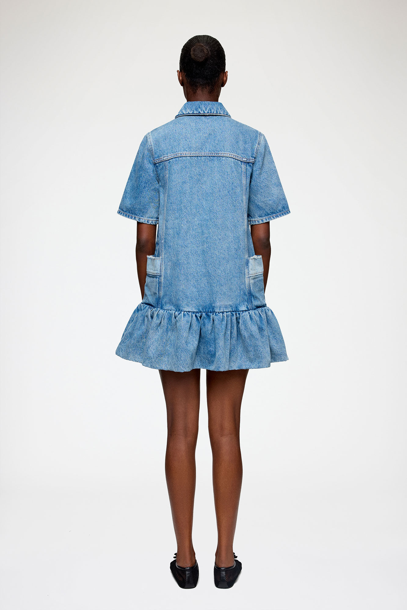 Dress in Patchwork Denim, Organic Cotton, in colour Mid Blue Vintage - 2 - GANNI