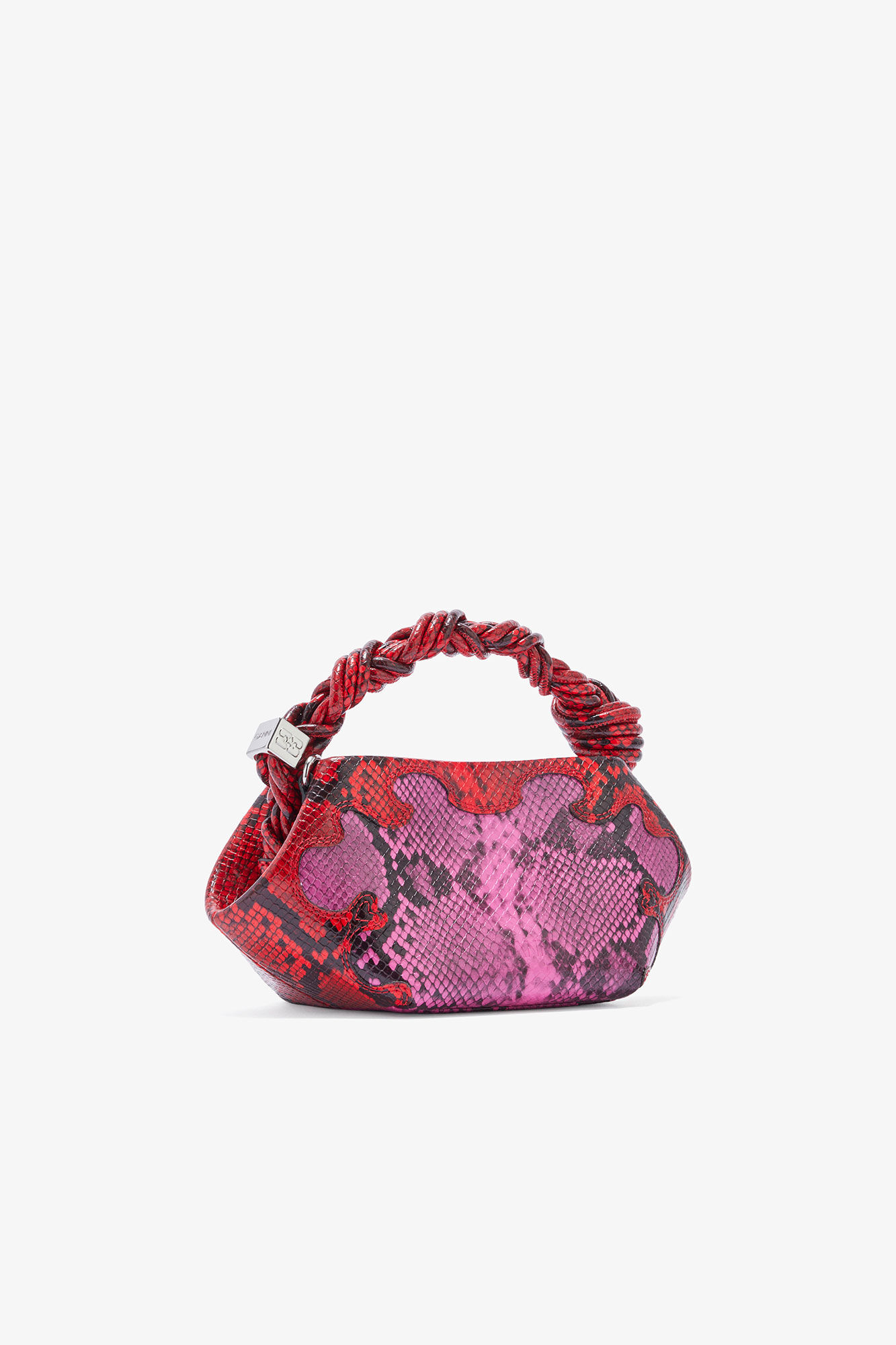 Mini Bou Bag in Pink Snake, Recycled Polyester, in colour Raspberry Rose - 2 - GANNI