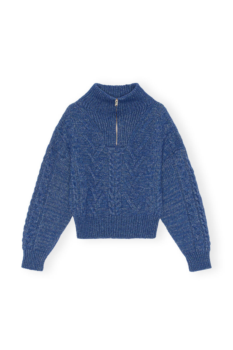 Chunky Cable Sweater, Alpaca, in colour Nautical Blue - 1 - GANNI