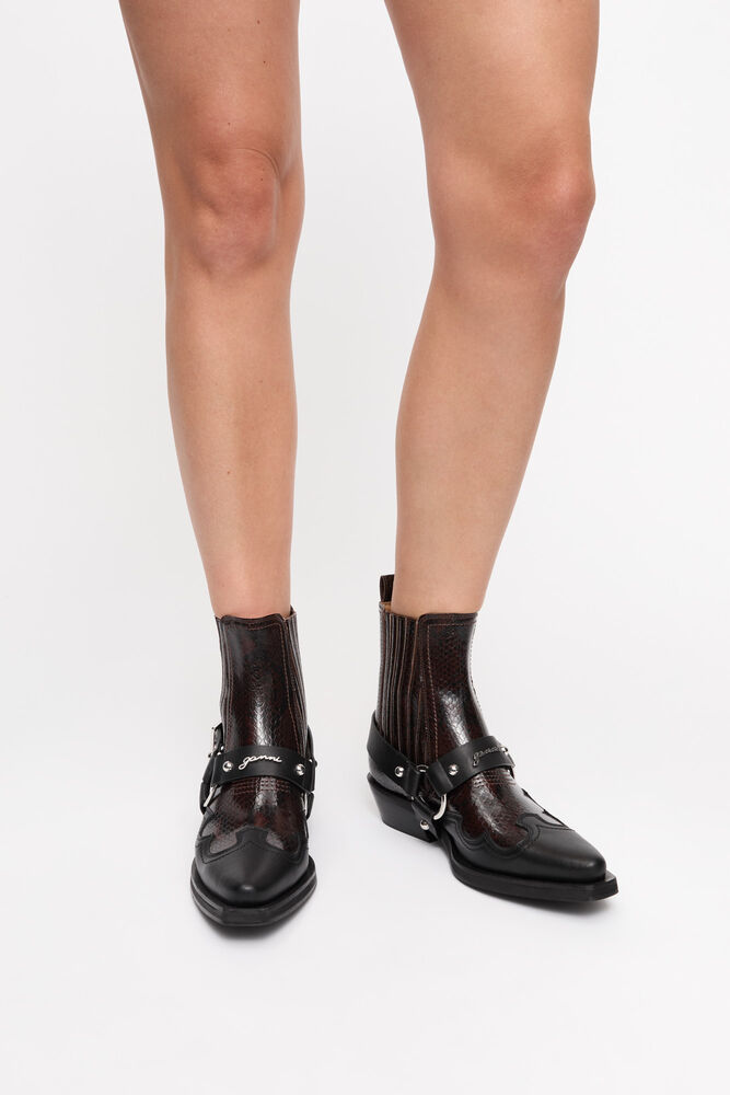 Dark Burgundy Low Cut Western Chelsea Boots, Black/Dark Burgundy
