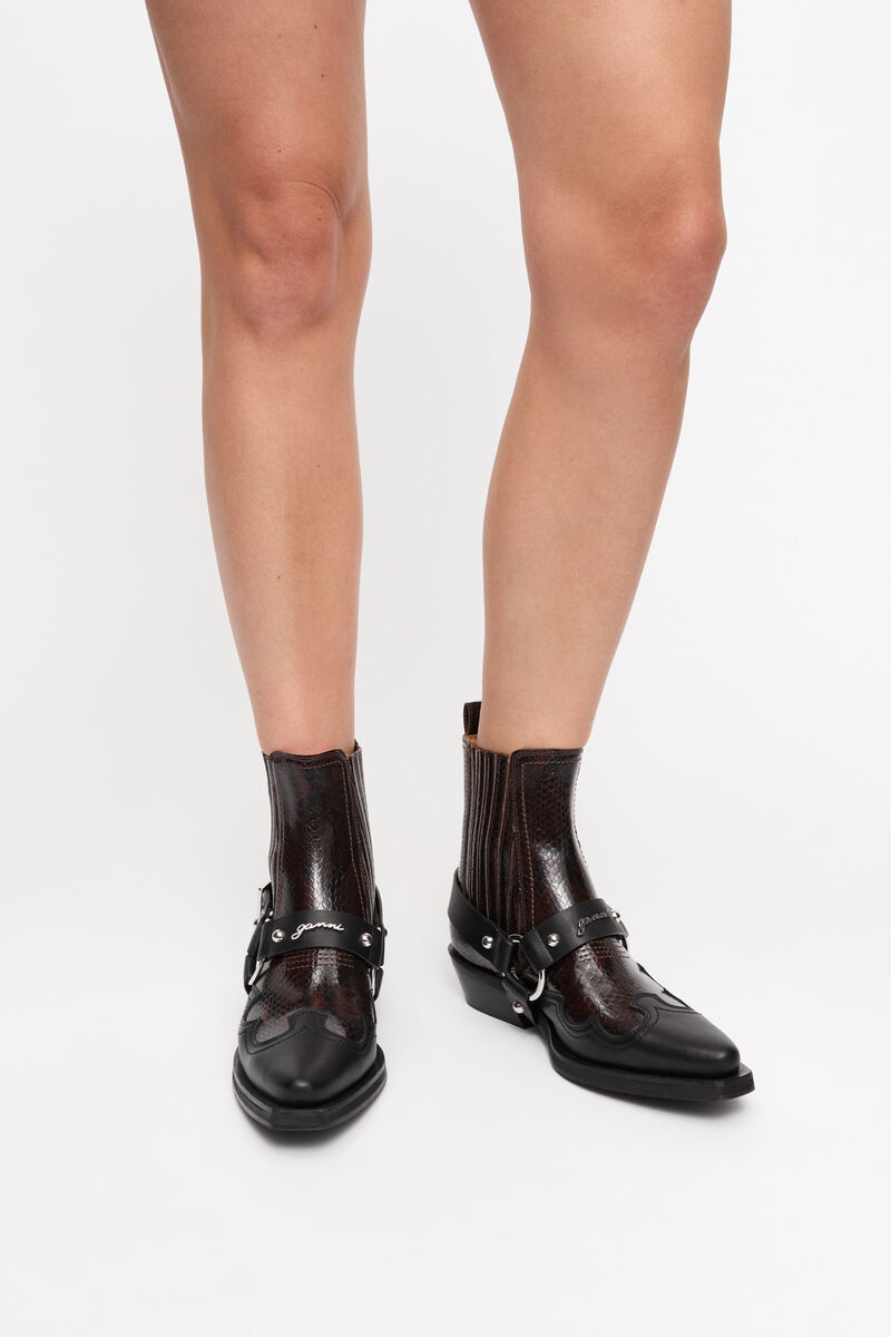 Dark Burgundy Low Cut Western Chelsea Boots, Polyester, in colour Black/Dark Burgundy - 1 - GANNI