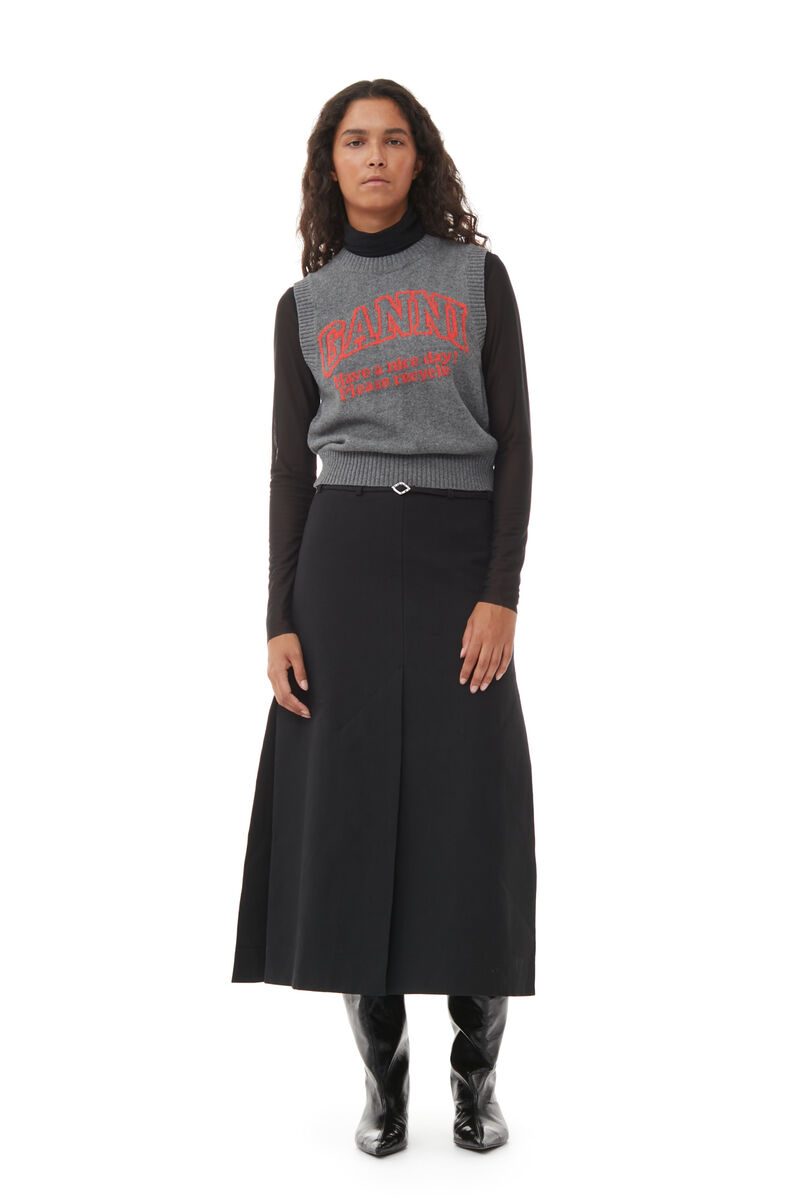 Black Cotton Suiting Maxi Slit Skirt, Cotton, in colour Black - 1 - GANNI