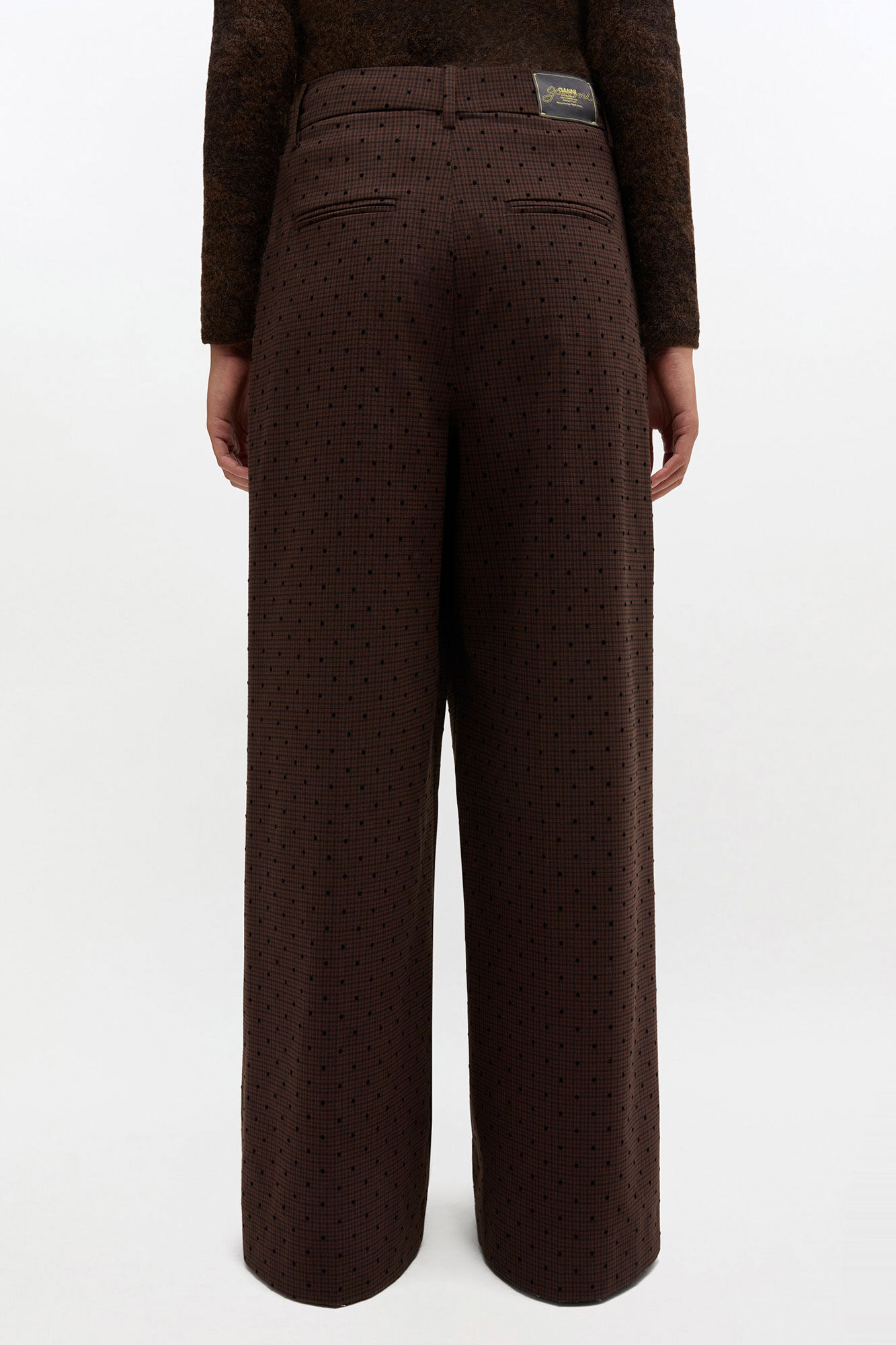 Flock Check Cross-over Trousers, in colour Chicory Coffee - 3 - GANNI