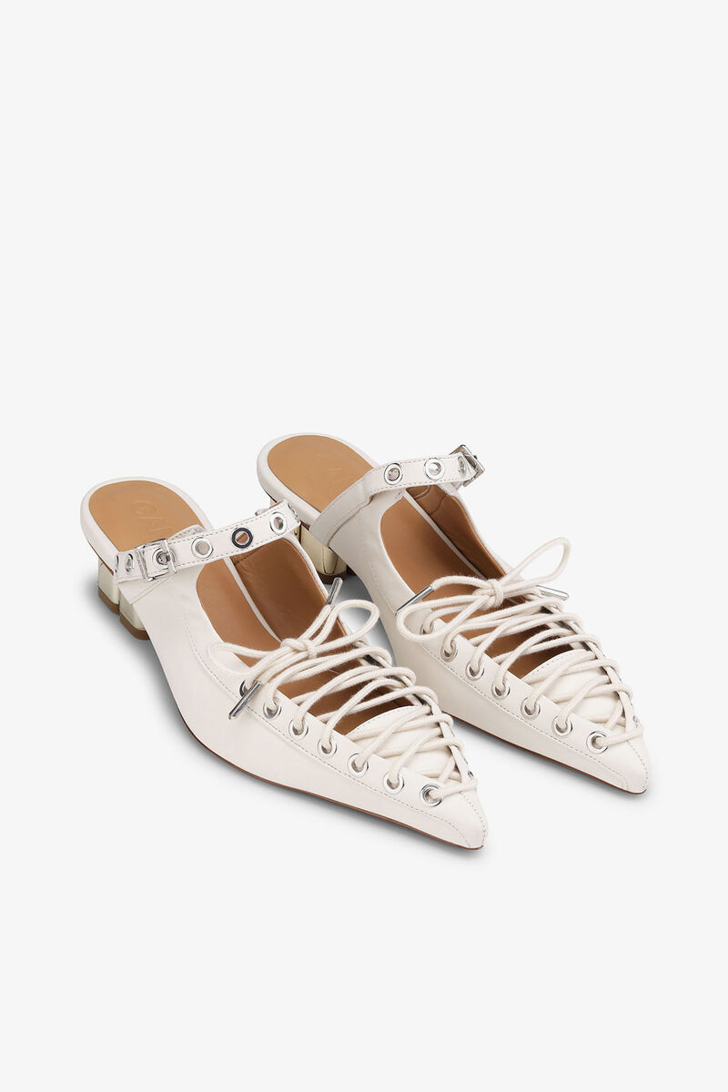 Mules &agrave; lacets blanc cass&eacute;, Recycled Leather, in colour Egret - 2 - GANNI
