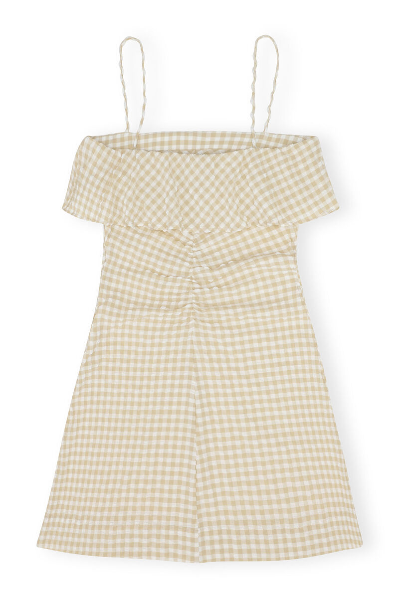 Stretch Seersucker Strap Mini Dress, Elastane, in colour Pale Khaki - 2 - GANNI