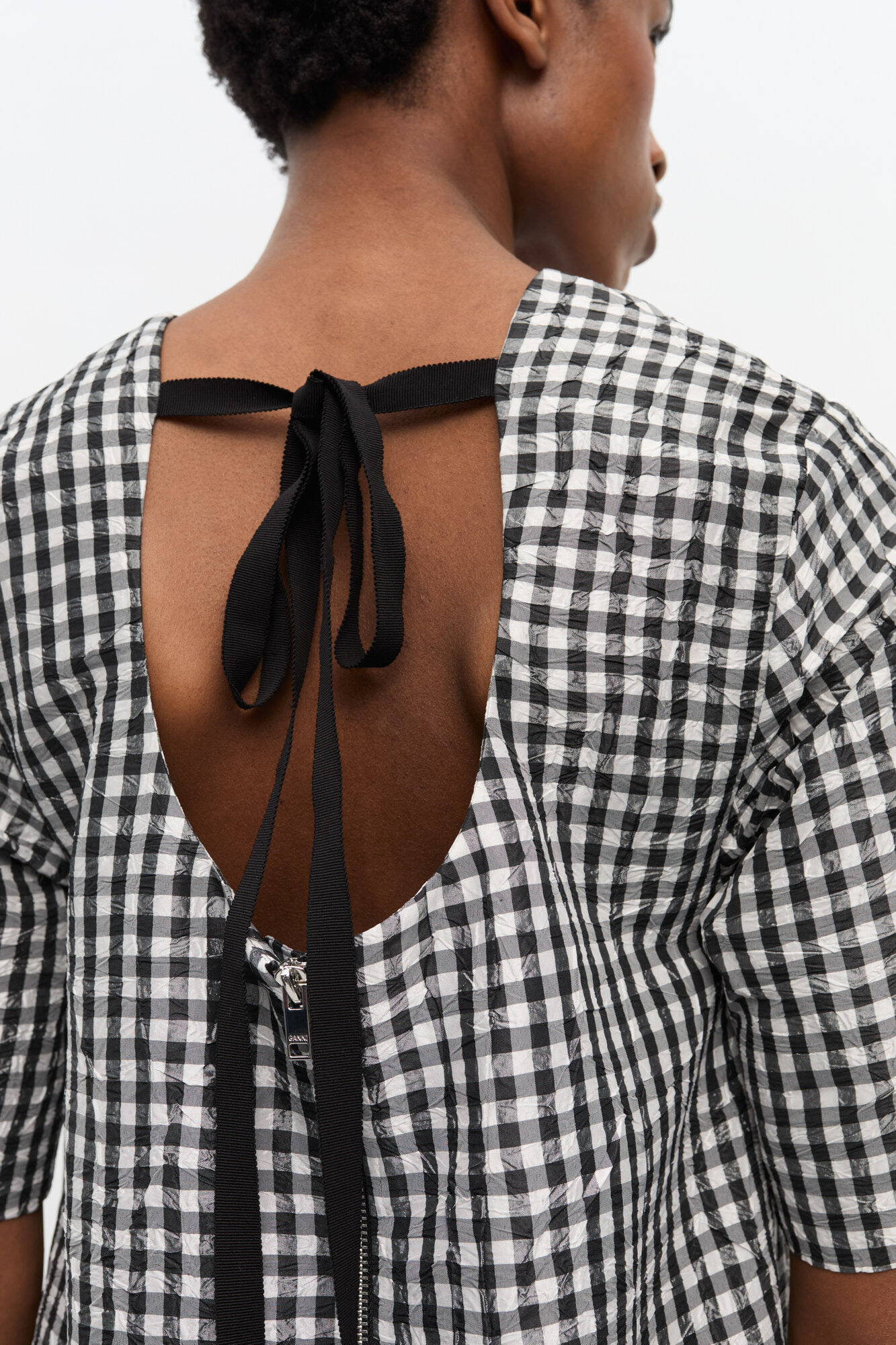 Crinkled Check Mini Dress | GANNI US