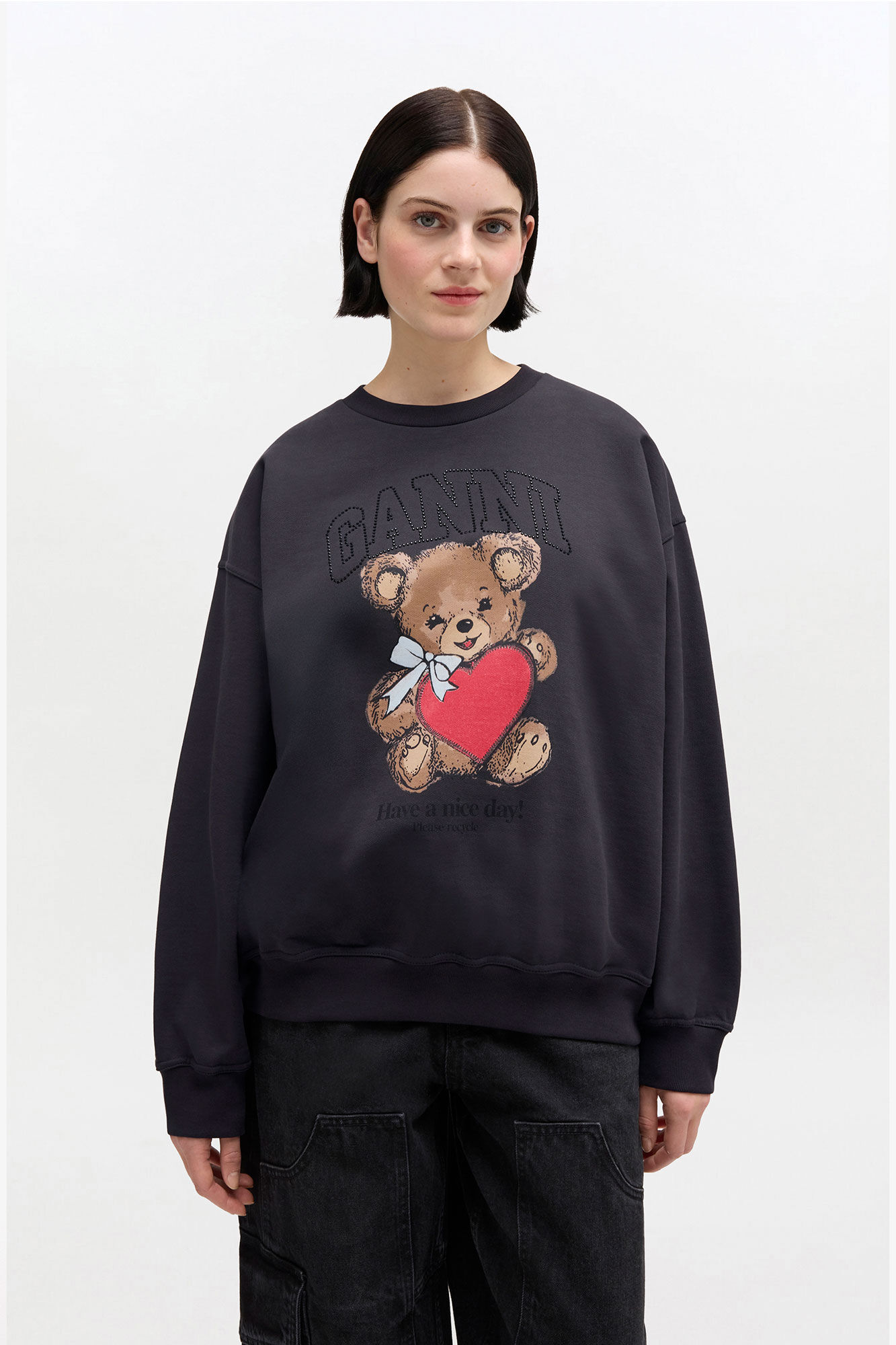 Grey Bear Sweatshirt, in colour Phantom - 1 - GANNI