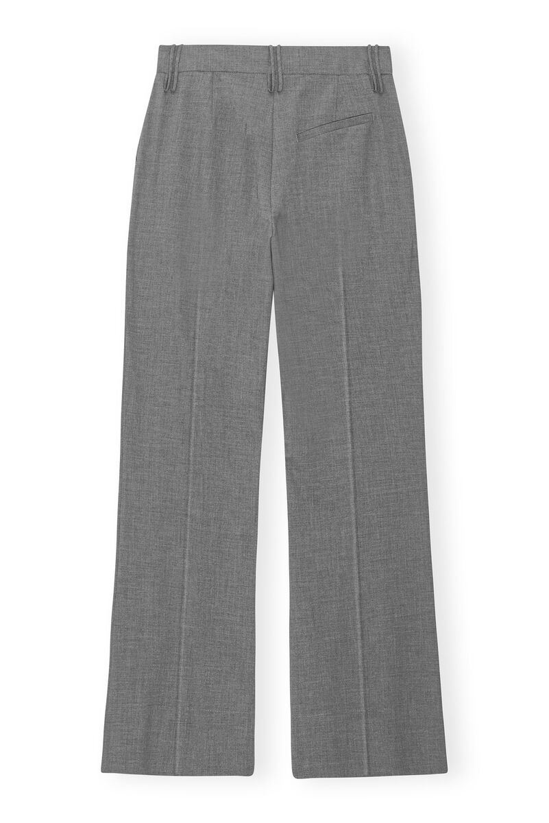 Grey Drapey Melange Pants, Elastane, in colour Paloma Melange - 2 - GANNI