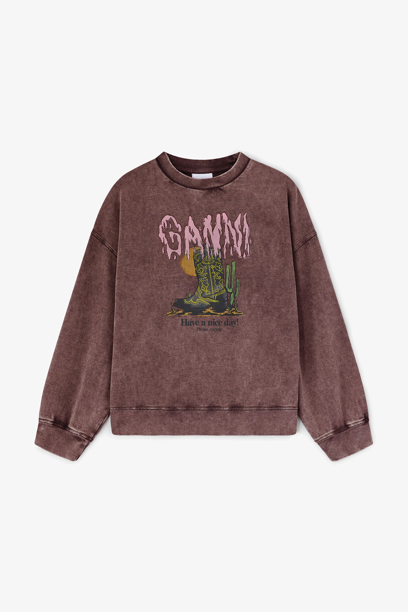Vintage Wash Sweatshirt, Organic Cotton, in colour Chocolate Plum - 1 - GANNI