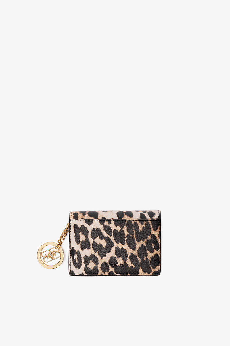 Leopard Grained Bou Card Holder With Flap, in colour Almond Milk - 2 - GANNI