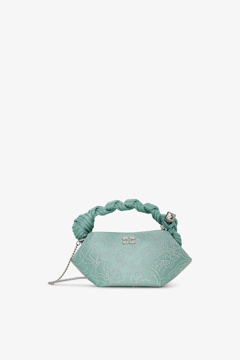 Green Rhinestone Mini GANNI Bou Bag, Recycled Polyester, in colour Brook Green - 1 - GANNI