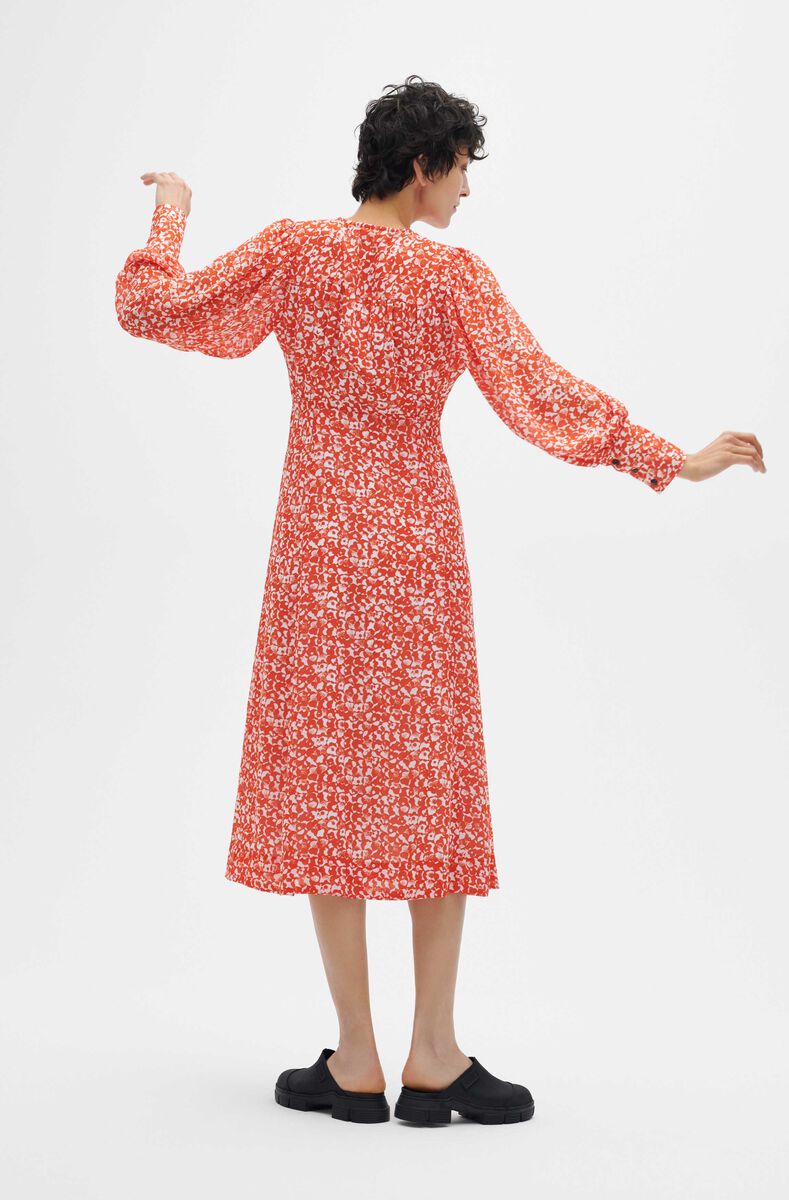 Crepe Button-Wrap Midi Dress, Polyester, in colour Mini Floral Orangedotcom - 2 - GANNI