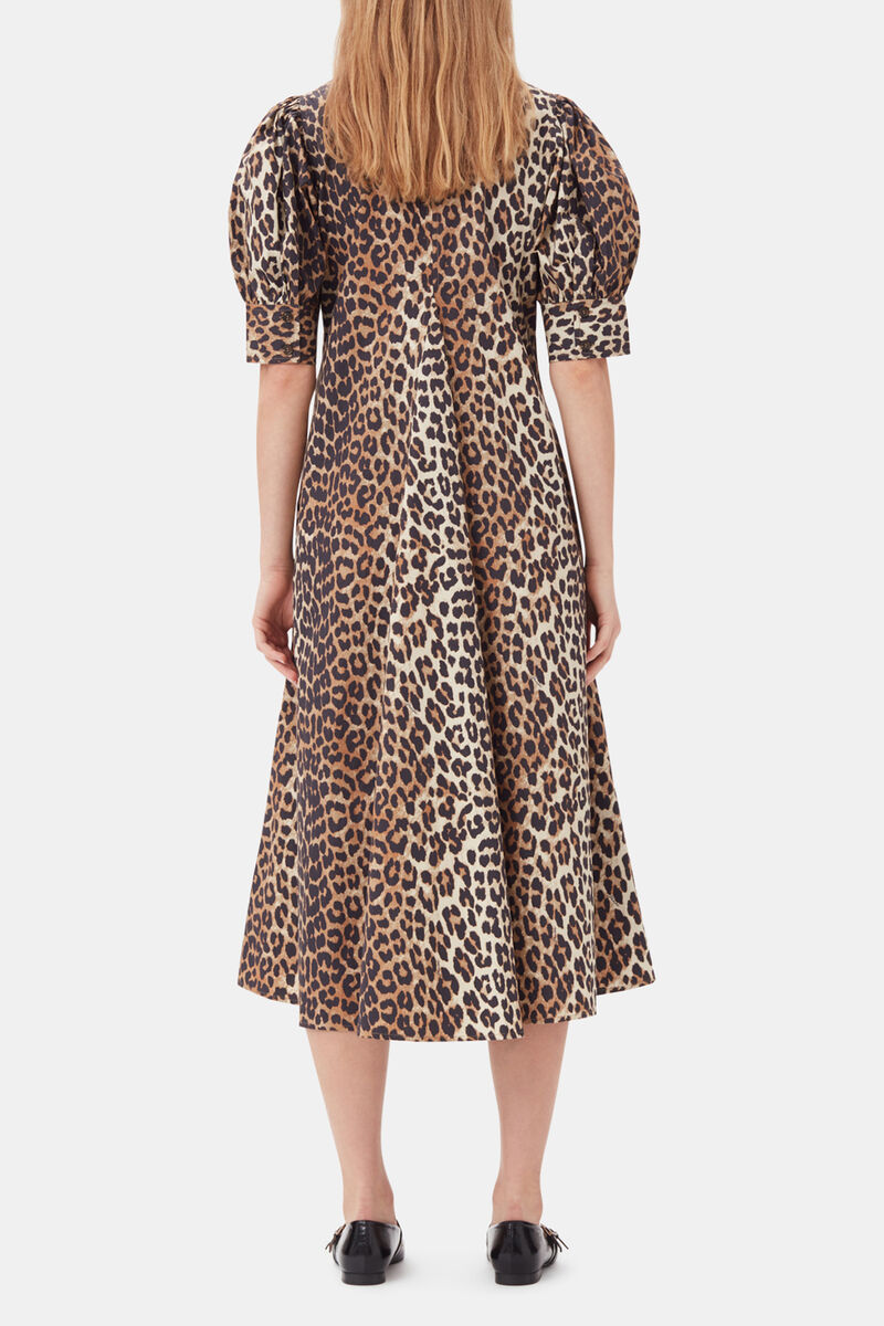 Leopard Cotton Poplin V-neck Maxi Dress, Organic Cotton, in colour Leopard - 4 - GANNI