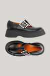 Loafers med t-stropper, Leather, in colour Black/Black - 2 - GANNI