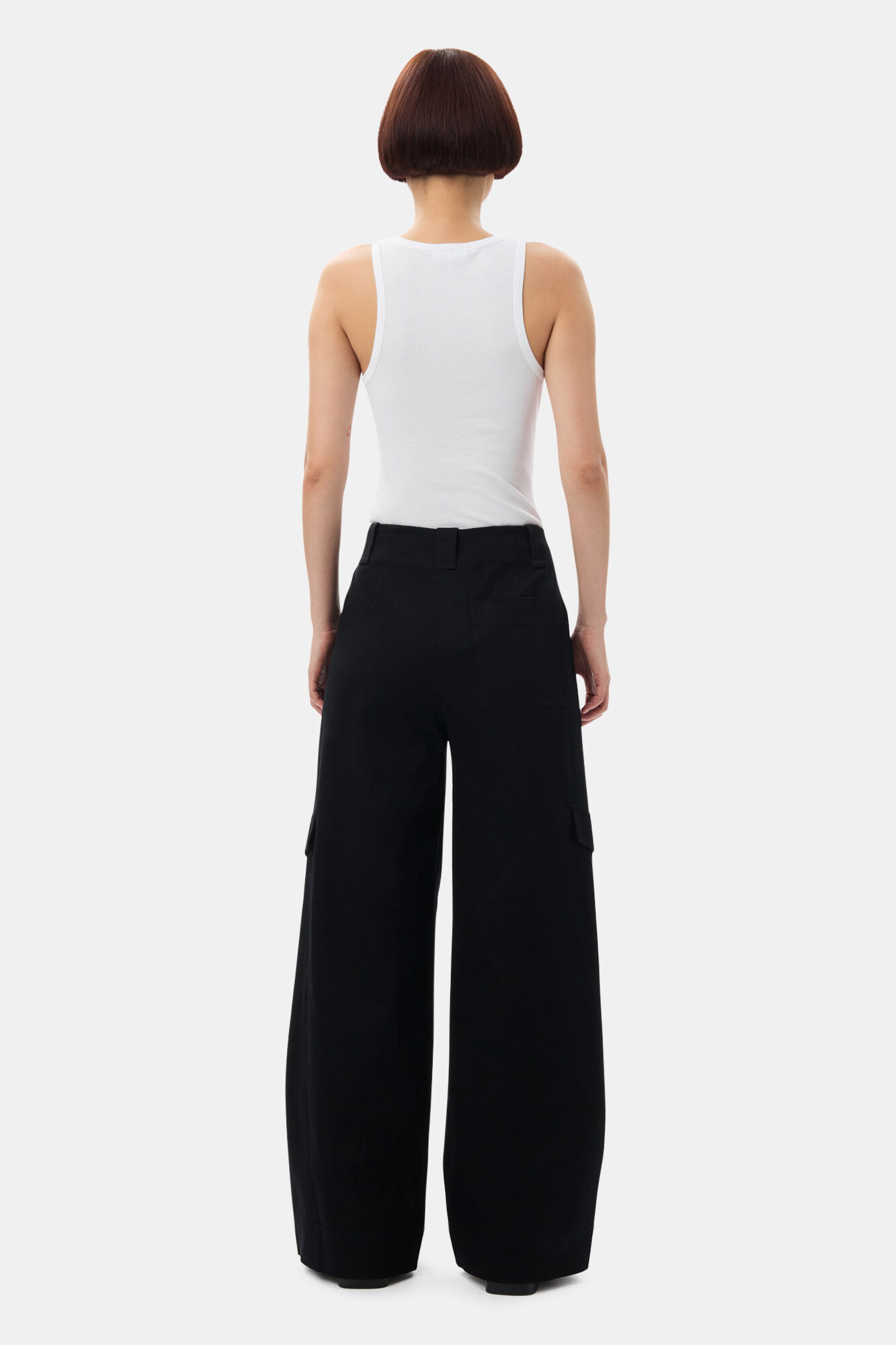 Black Herringbone Canvas Mid Waist Trousers, Elastane, in colour Black - 4 - GANNI