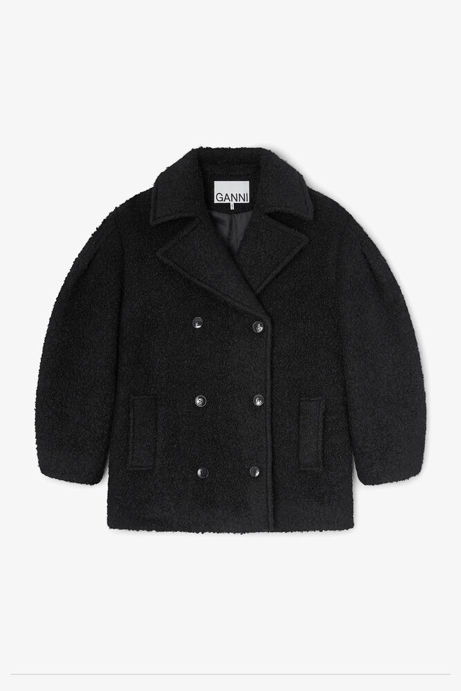 Black Boucle Midi Coat, Jet Black