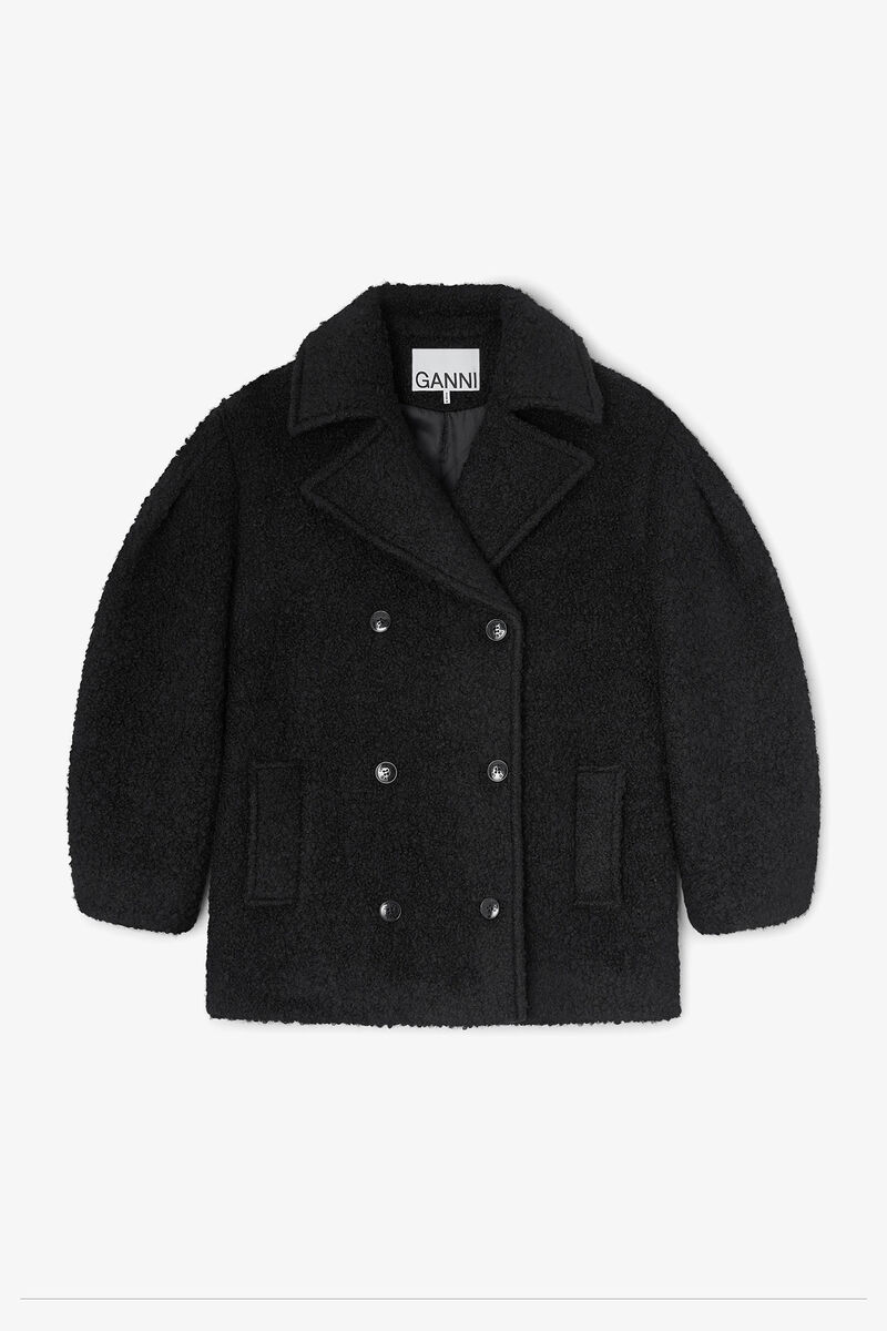 Black Boucle Midi Coat, in colour Jet Black - 1 - GANNI