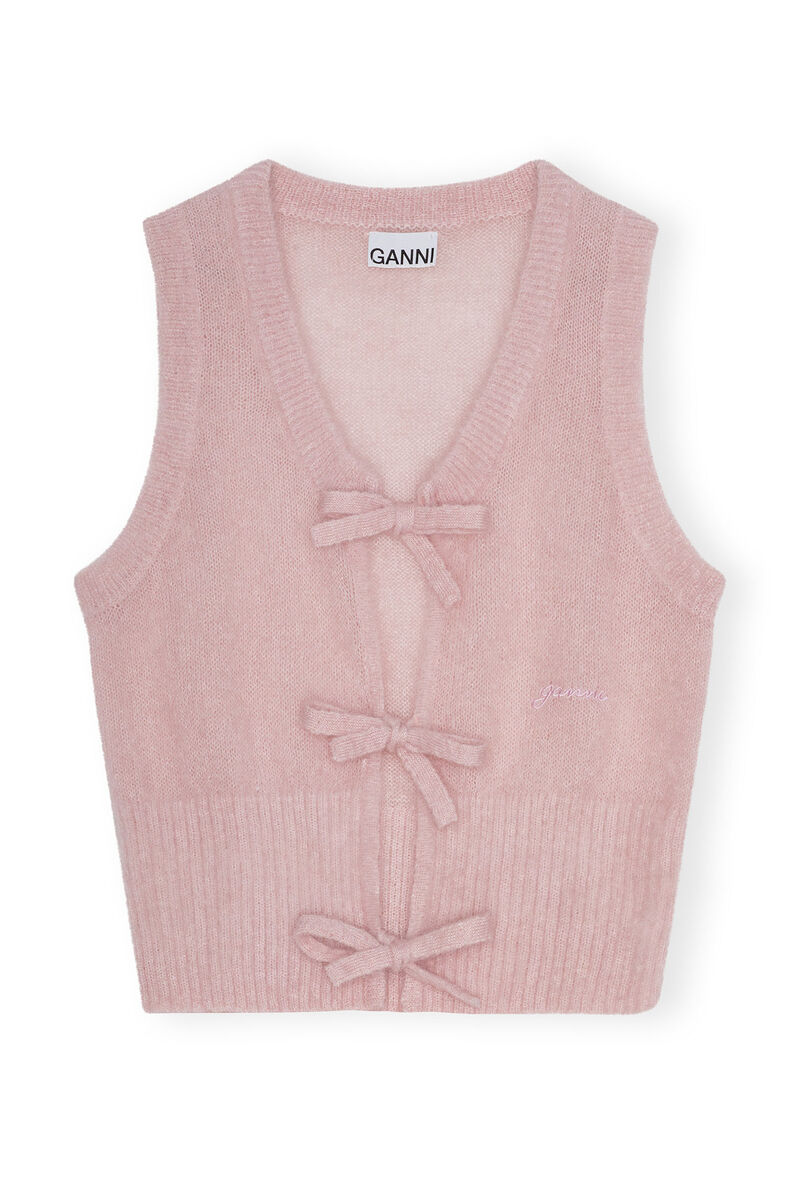 Pink Mohair Tie String-vest, Merino Wool, in colour Lilac Sachet - 1 - GANNI
