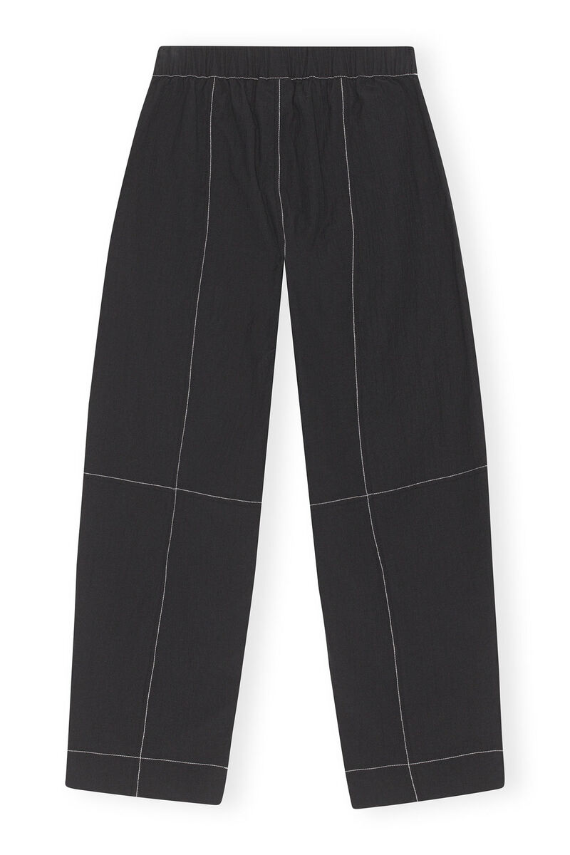 Black Cotton Crepe Elasticated Curved Pants, Cotton, in colour Black - 2 - GANNI
