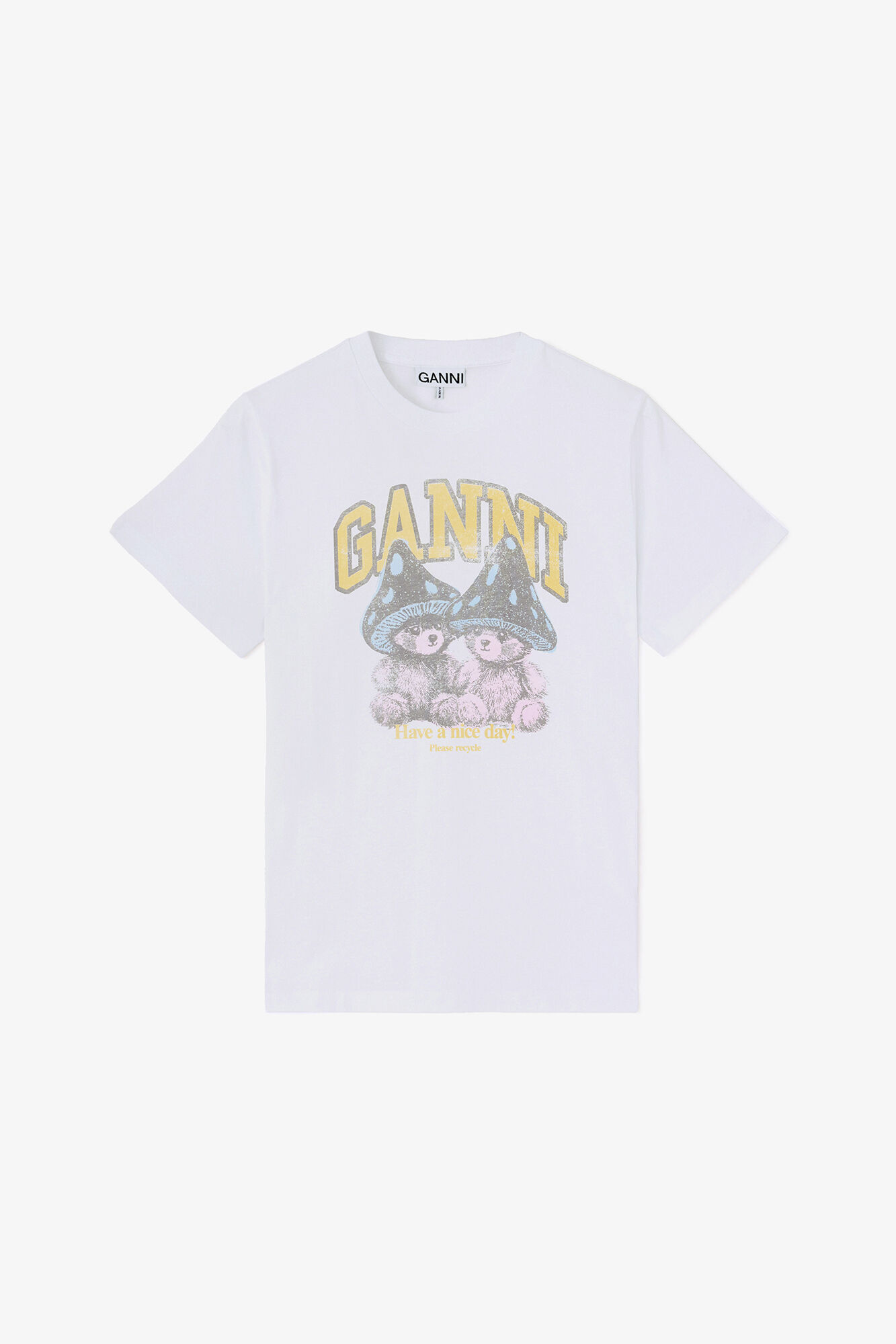 GANNI Tシャツ ベアプリント ホワイト T-shirt with Mushroom Teddy | GANNI US
