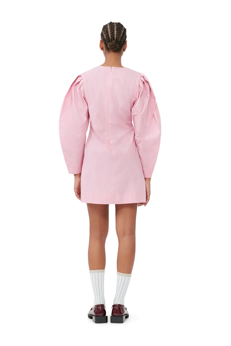 Pink Cotton Poplin V-neck Mini Dress, Cotton, in colour Orchid Smoke - 3 - GANNI