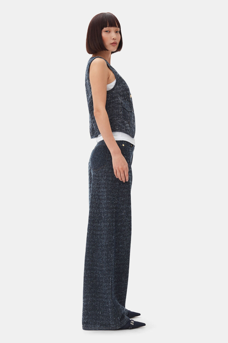 Dark Blue Textured Vest, Cotton, in colour Rinse - 3 - GANNI