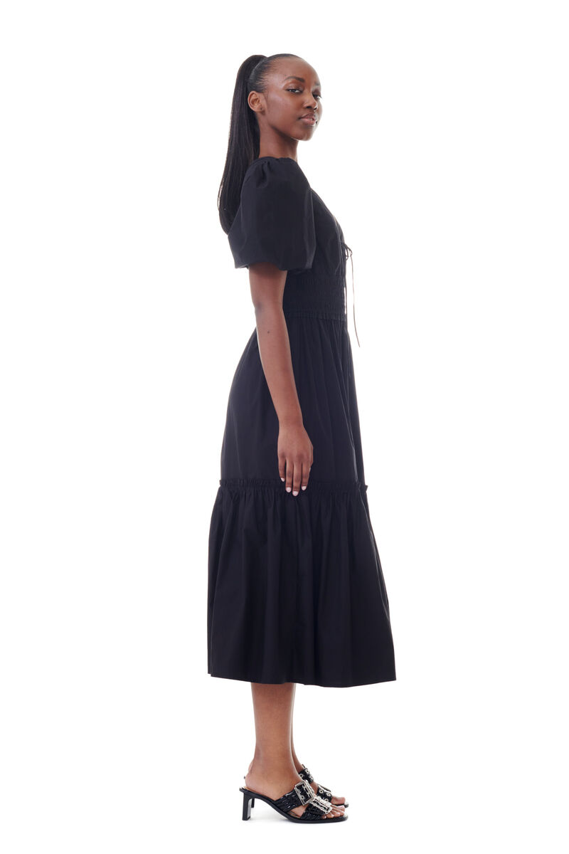 Black Cotton Poplin Long Smock klänning, Cotton, in colour Black - 3 - GANNI