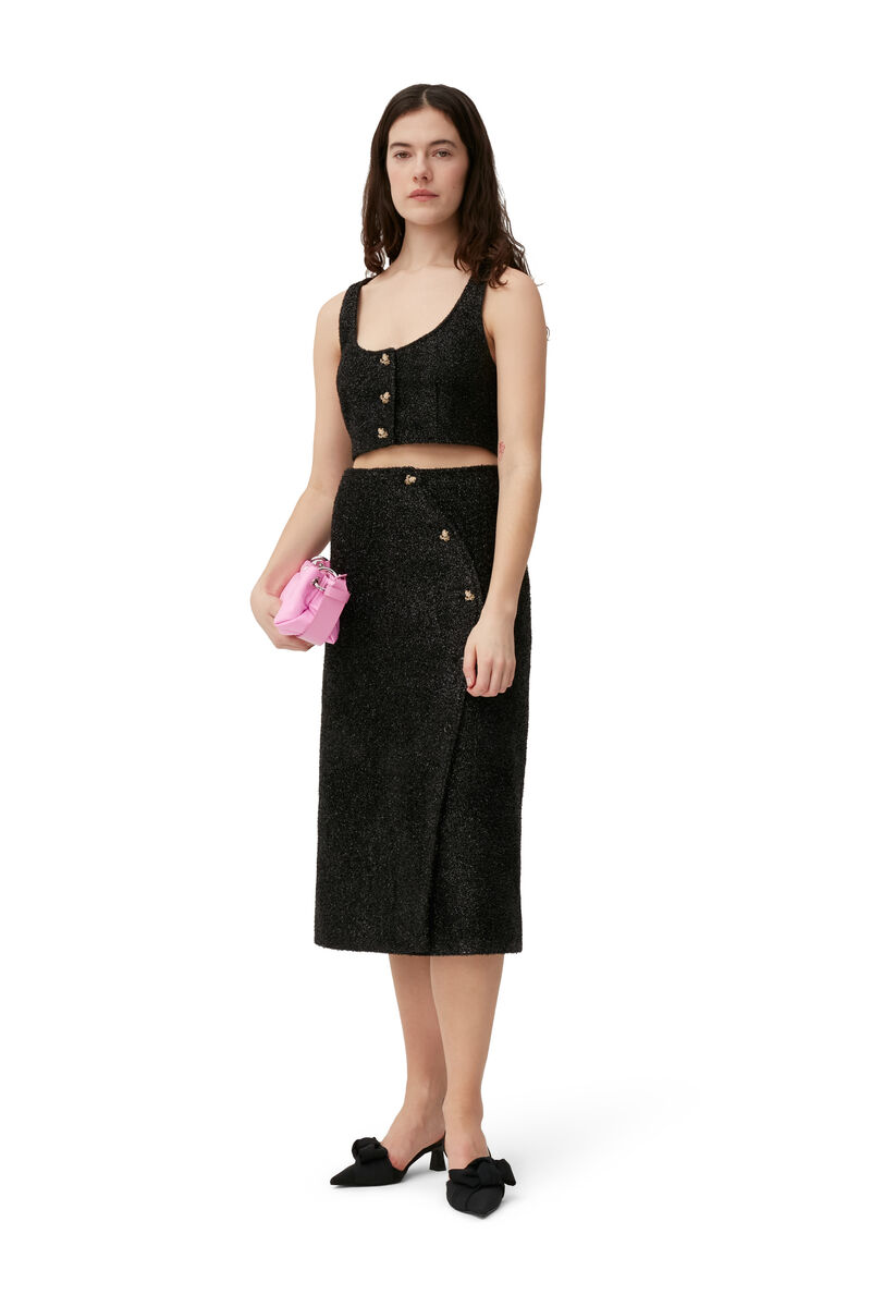 Sparkle Cropped Top, Polyester, in colour Black - 1 - GANNI