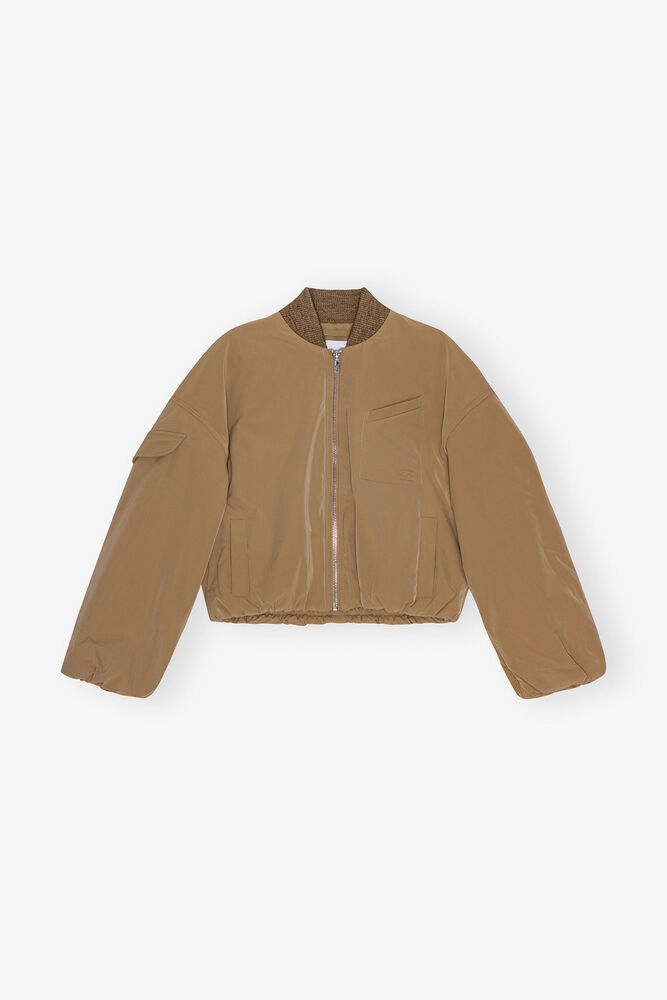 Brown Light Twill Oversized Short Bomberjakke, Tiger's Eye