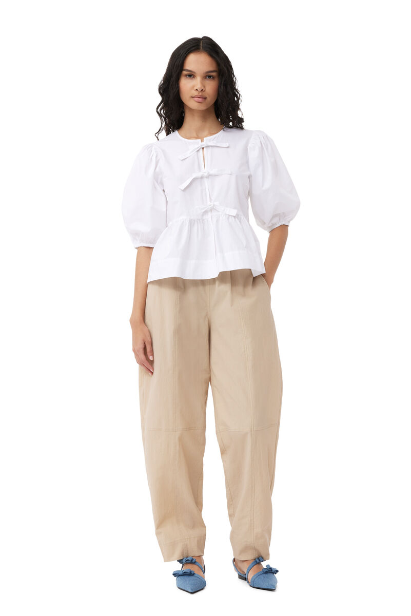 Pantalon Beige Elasticated Curve, Cotton, in colour Safari - 1 - GANNI