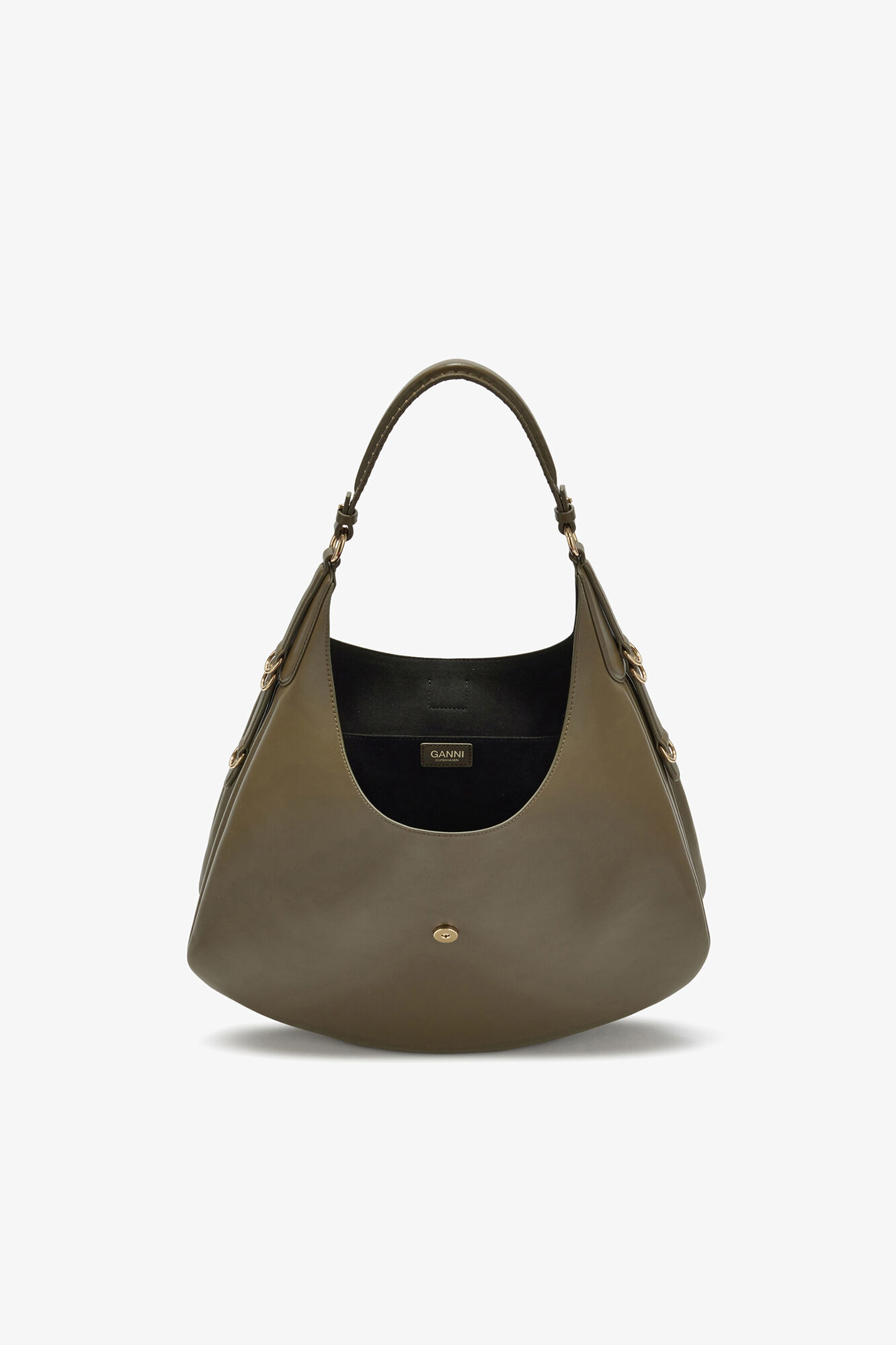 Stor Kat taske i gr&oslash;n, Recycled Leather, in colour Military Olive - 3 - GANNI