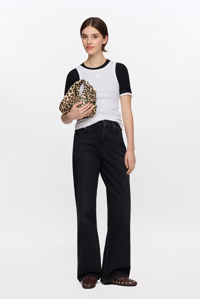 Izey Jeans in Black Rigid Denim, Black Washed