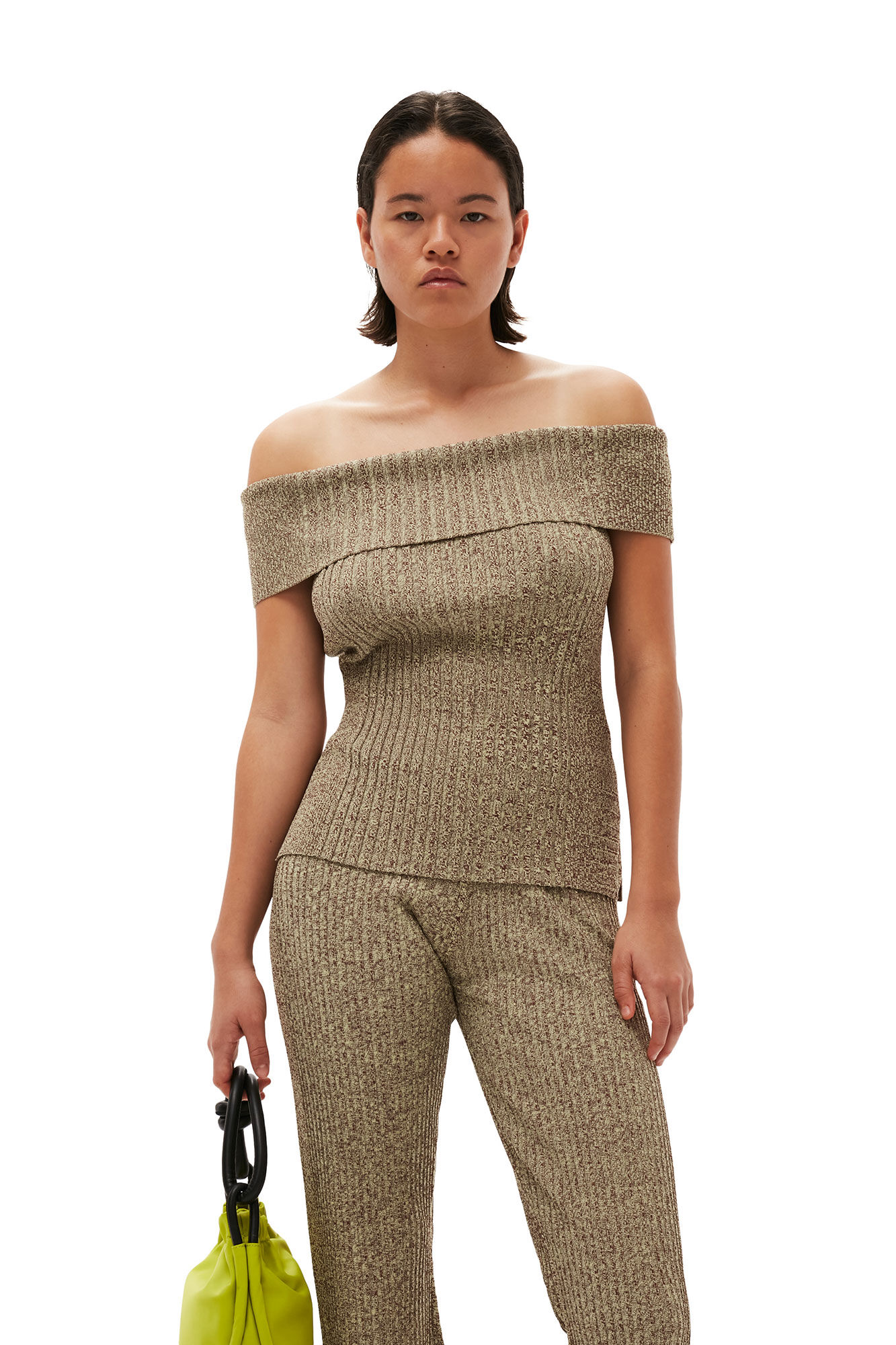 Melange Knit Off Shoulder Top