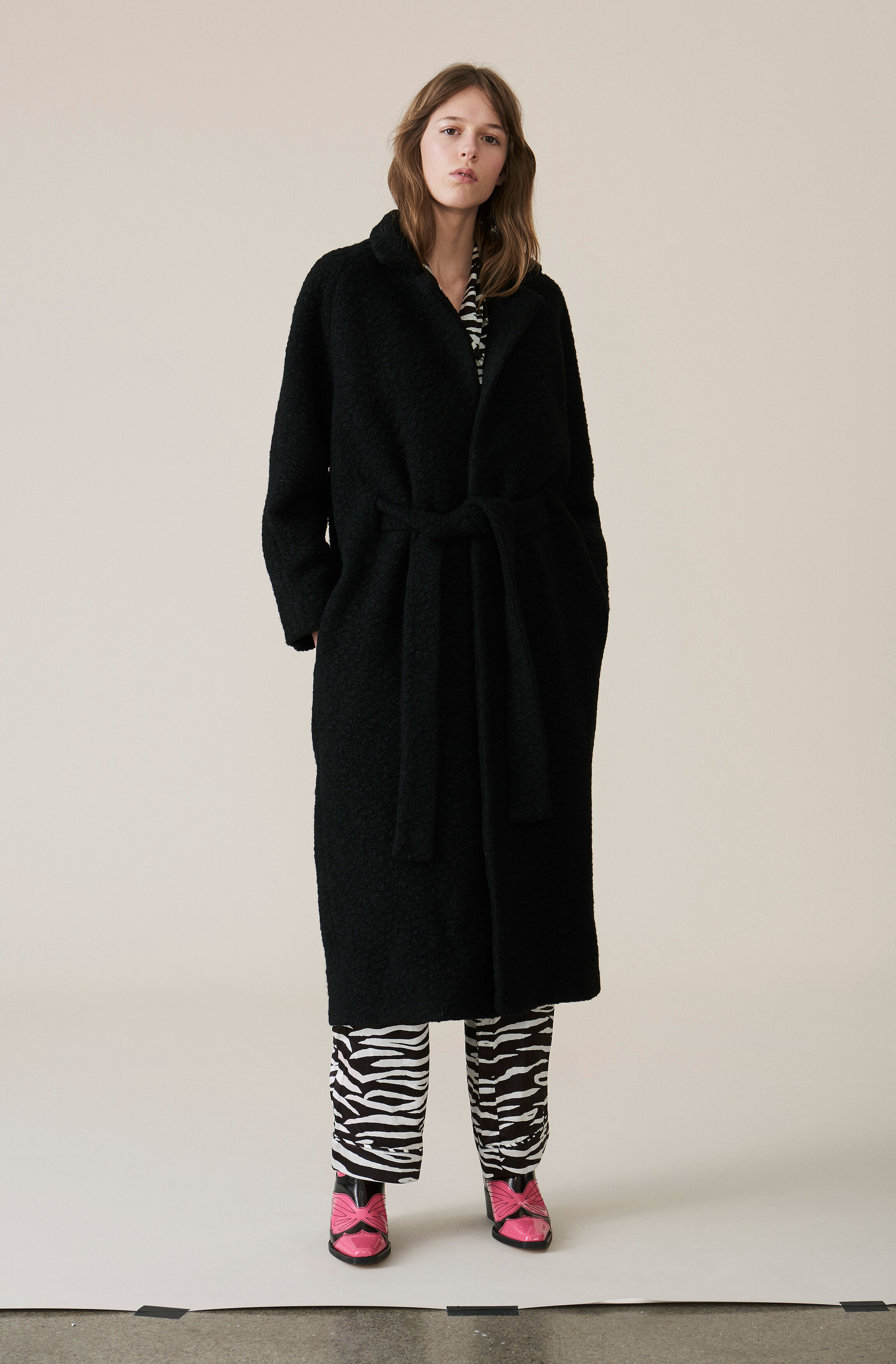 GANNI Boucle Wool Long Wrap Coat ( 2399 
