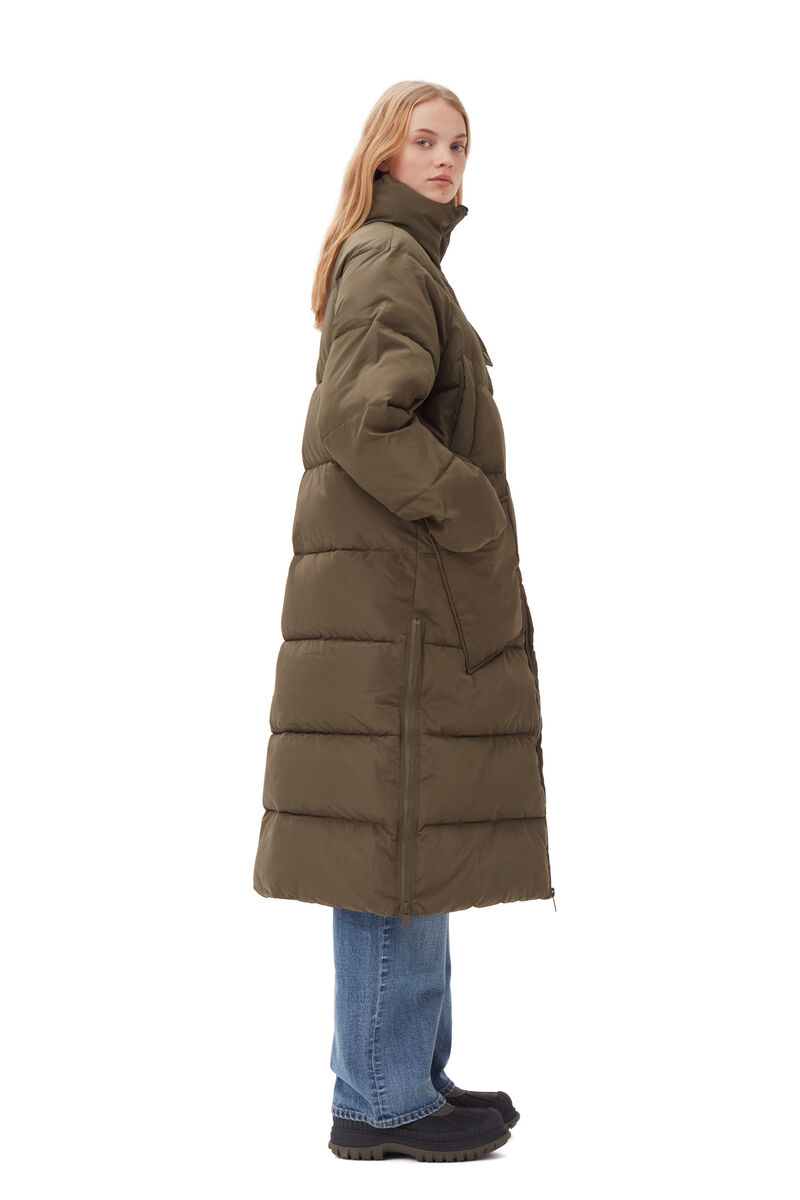Oversized Tech Puffer Coat, Recycled Polyester, in colour Kalamata - 3 - GANNI