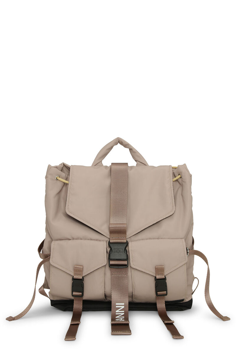 Light Grey Tech Backpack, Recycled Polyester, in colour Oyster Gray - 1 - GANNI