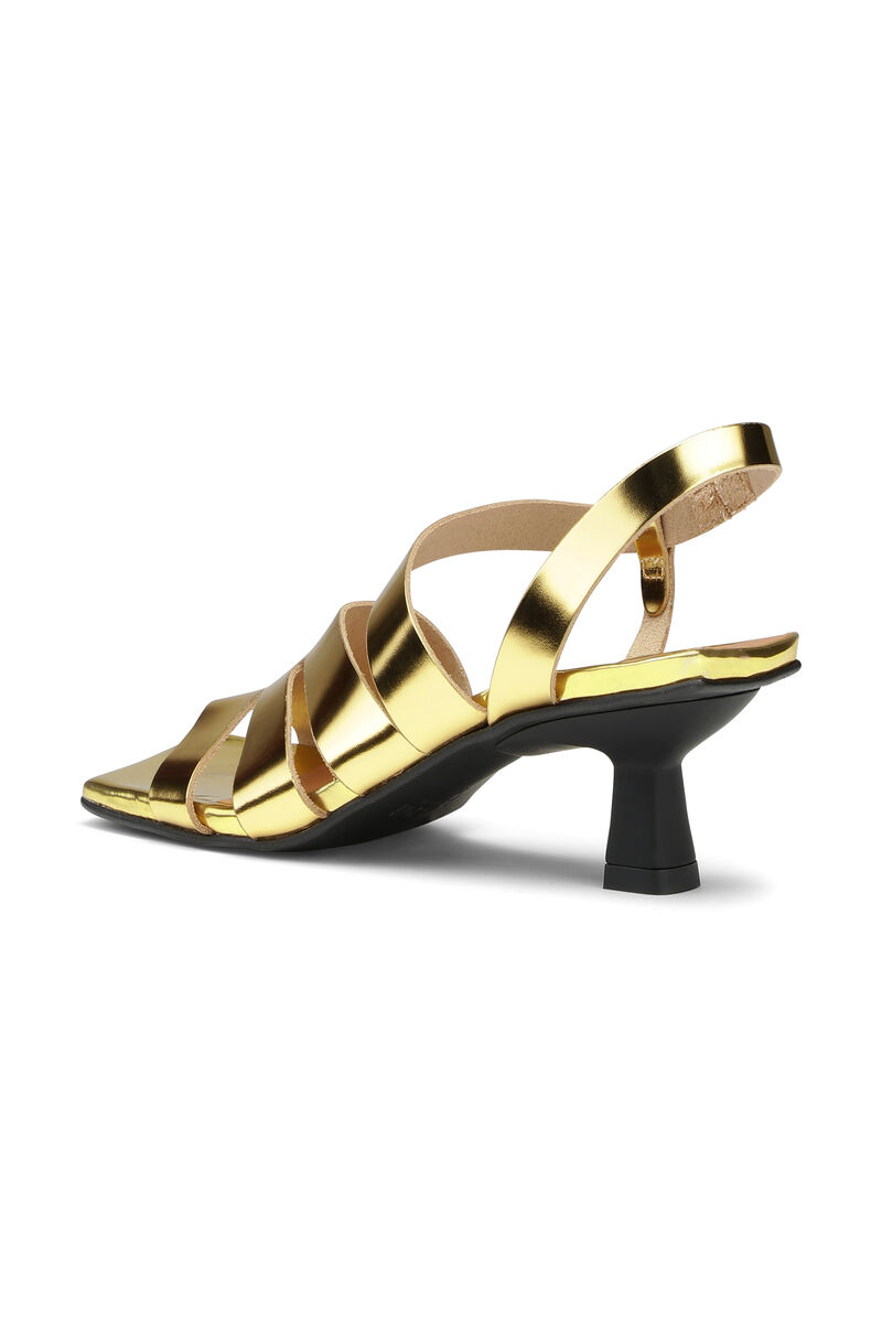 Kitten Heel Strappy Sandals, Leather, in colour Gold - 2 - GANNI
