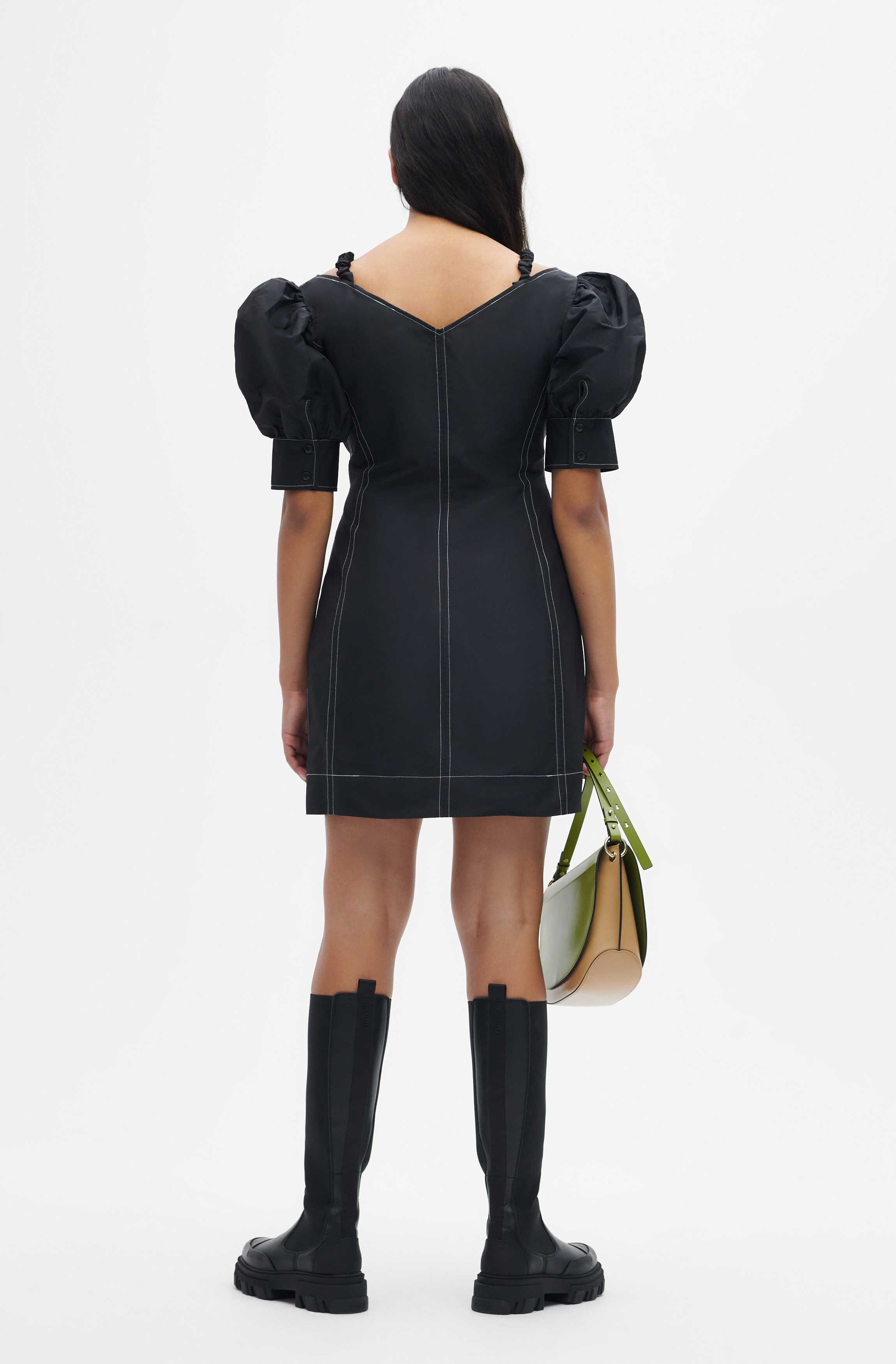 Black Open V-Neck Mini Dress | GANNI RO