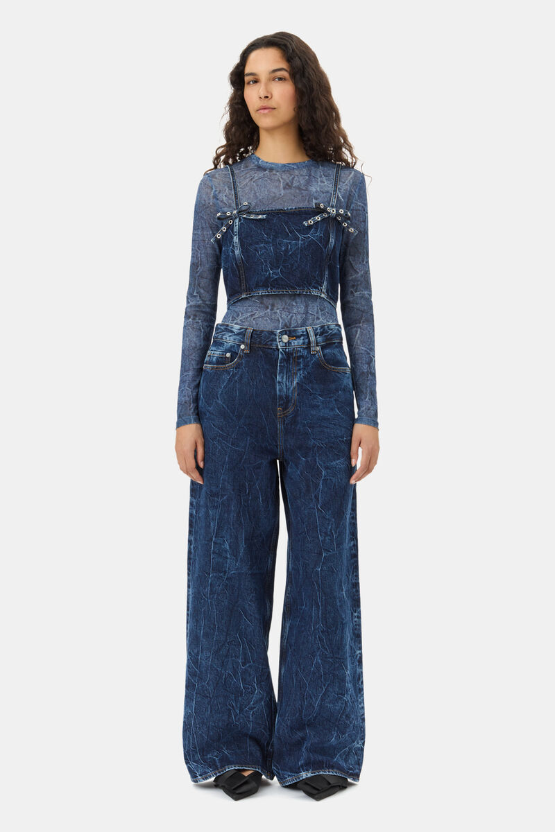 Mørkeblå Marri-jeans, Organic Cotton, in colour Mid Blue Stone - 1 - GANNI