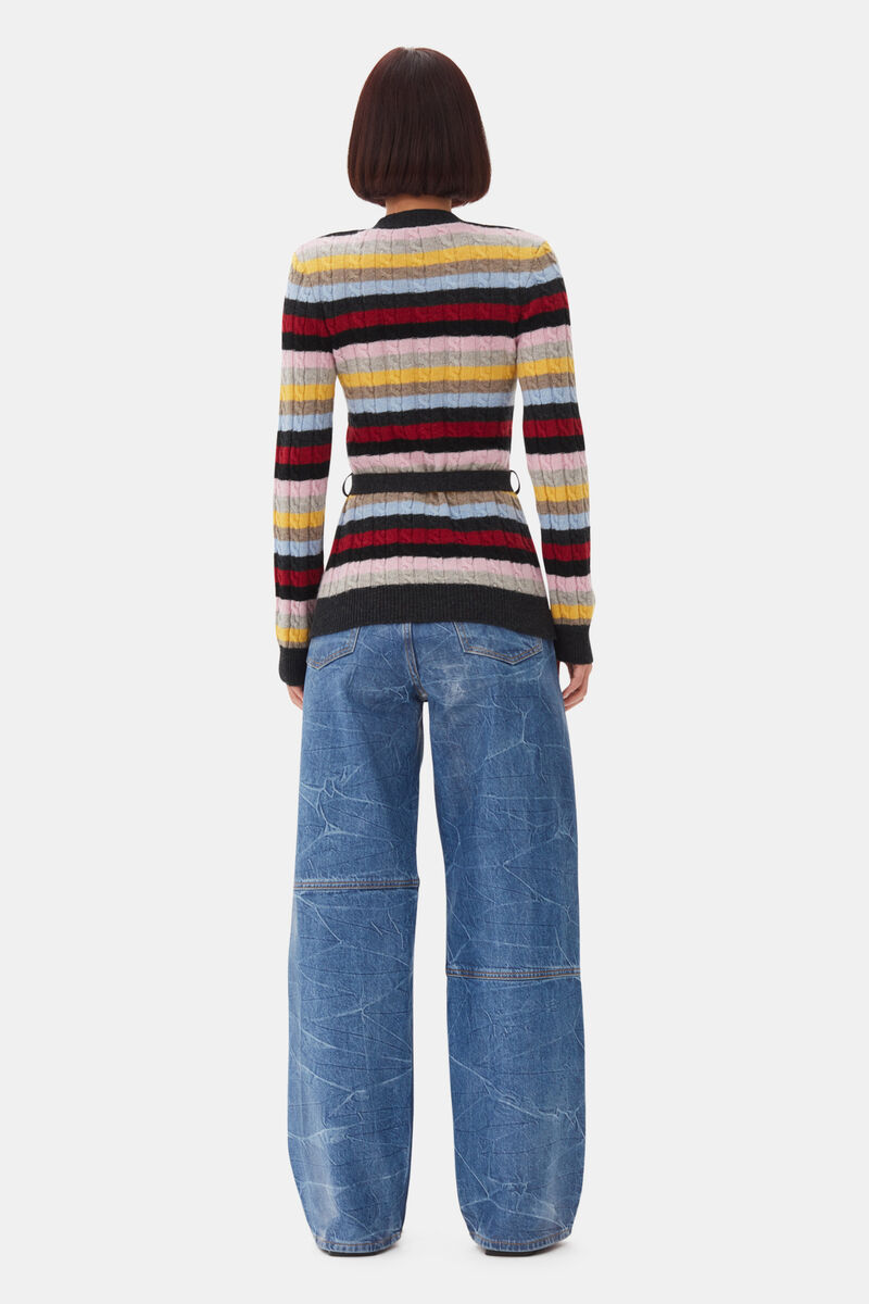 Multicolour Stripe Belt Cardigan, Recycled Polyamide, in colour Multicolour - 4 - GANNI