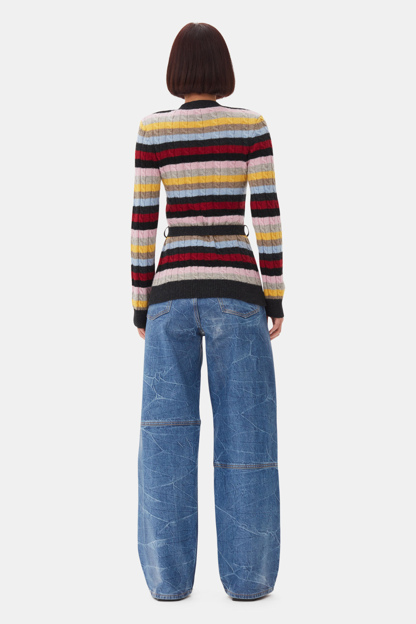 Multicolour Stripe Belt Cardigan, Recycled Polyamide, in colour Multicolour - 4 - GANNI