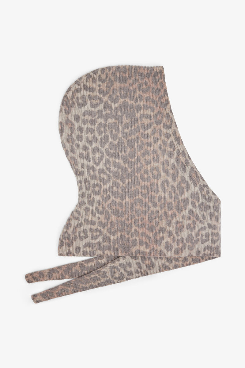 Printed Wool Knit Balaclava, Wool, in colour Almond Milk - 1 - GANNI